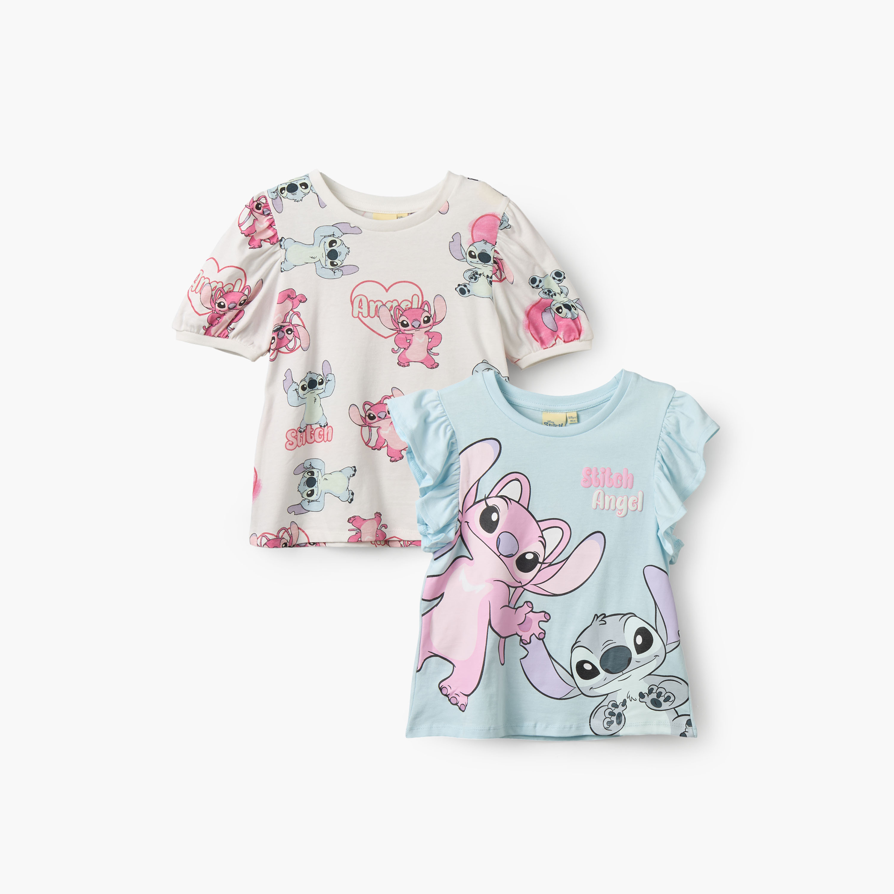 Pack of 2 Disney Crew Neck Short Sleeves T-shirt with Stitch and Angel Print-girls-clothing-tshirts-image-1