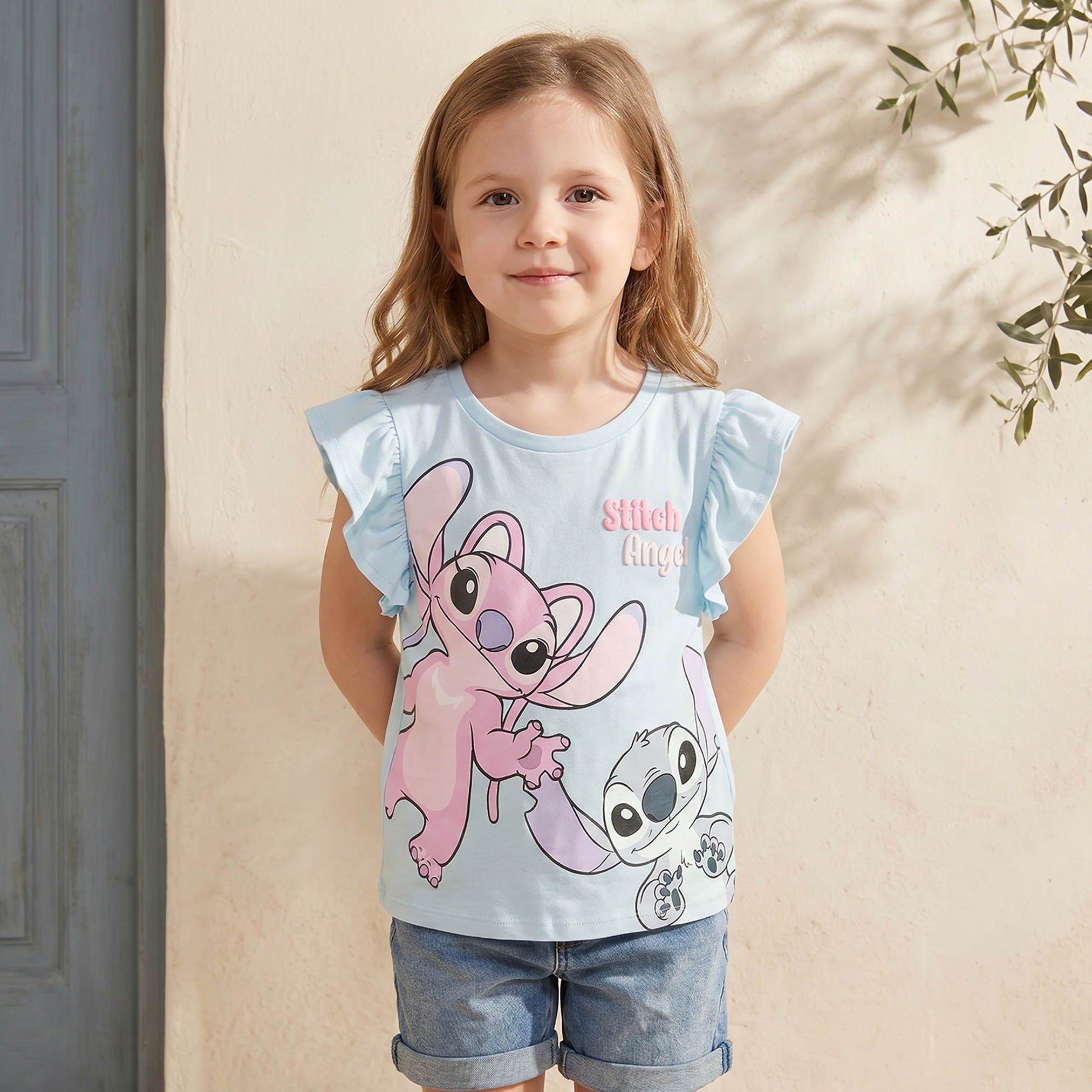 Pack of 2 Disney Crew Neck Short Sleeves T-shirt with Stitch and Angel Print-girls-clothing-tshirts-image-2