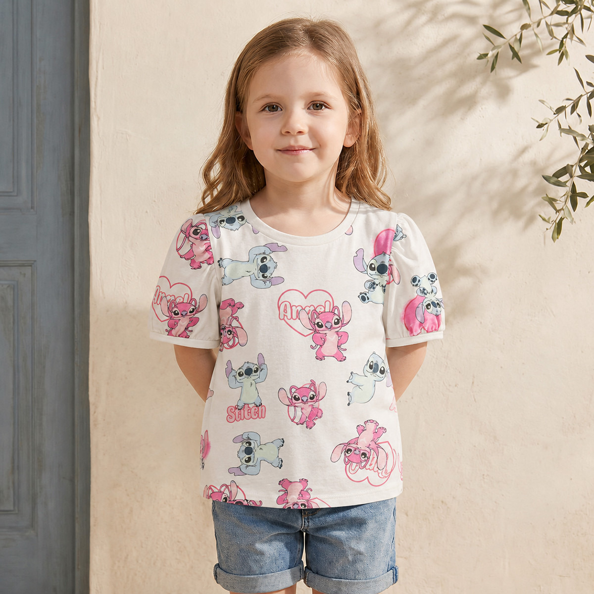 Pack of 2 Disney Crew Neck Short Sleeves T-shirt with Stitch and Angel Print-girls-clothing-tshirts-image-3
