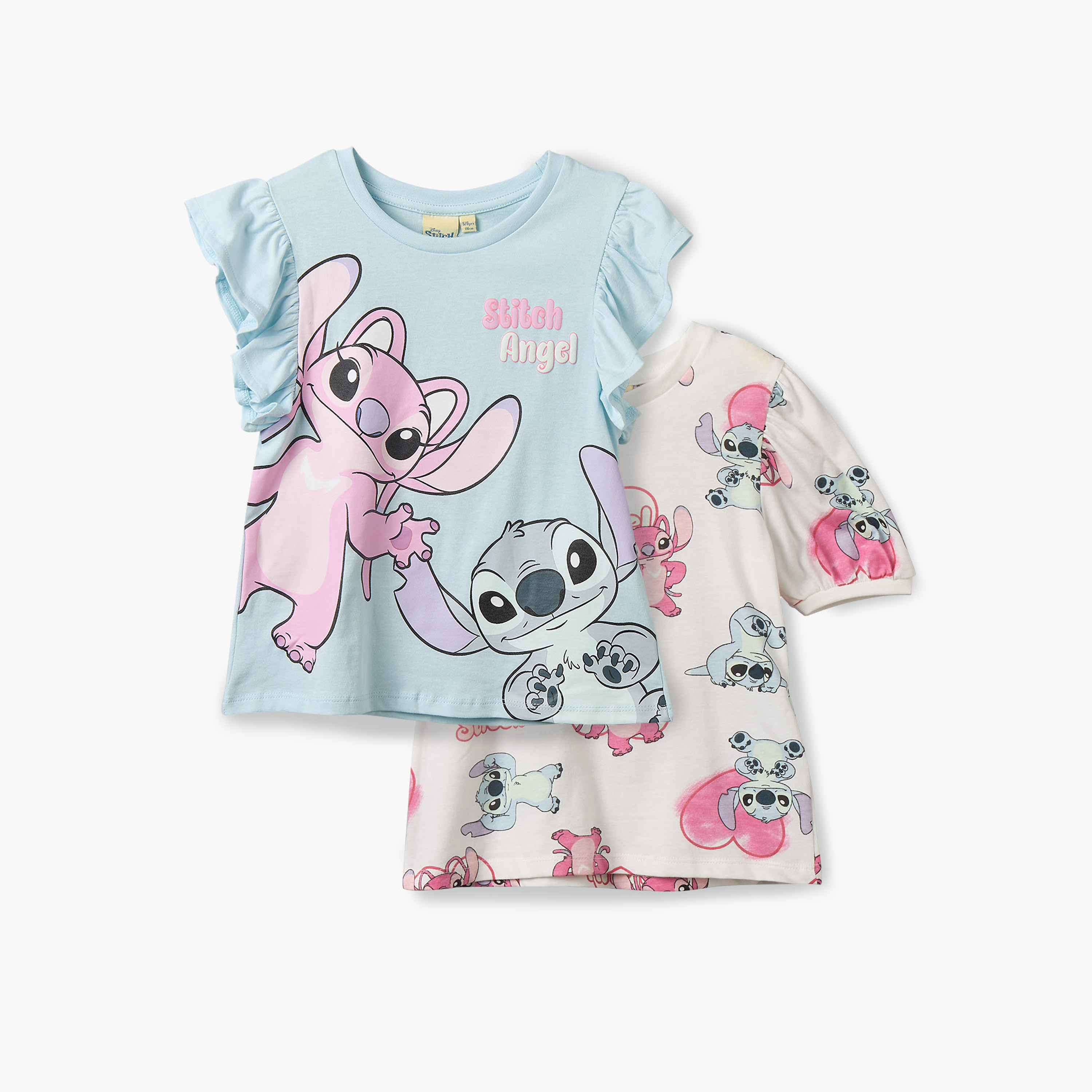 طقم تيشيرت بطبعات ستيتش وأنجل بياقة ضيقة وأكمام قصيرة قطعتين من ديزني-girls-clothing-tshirts-image-1