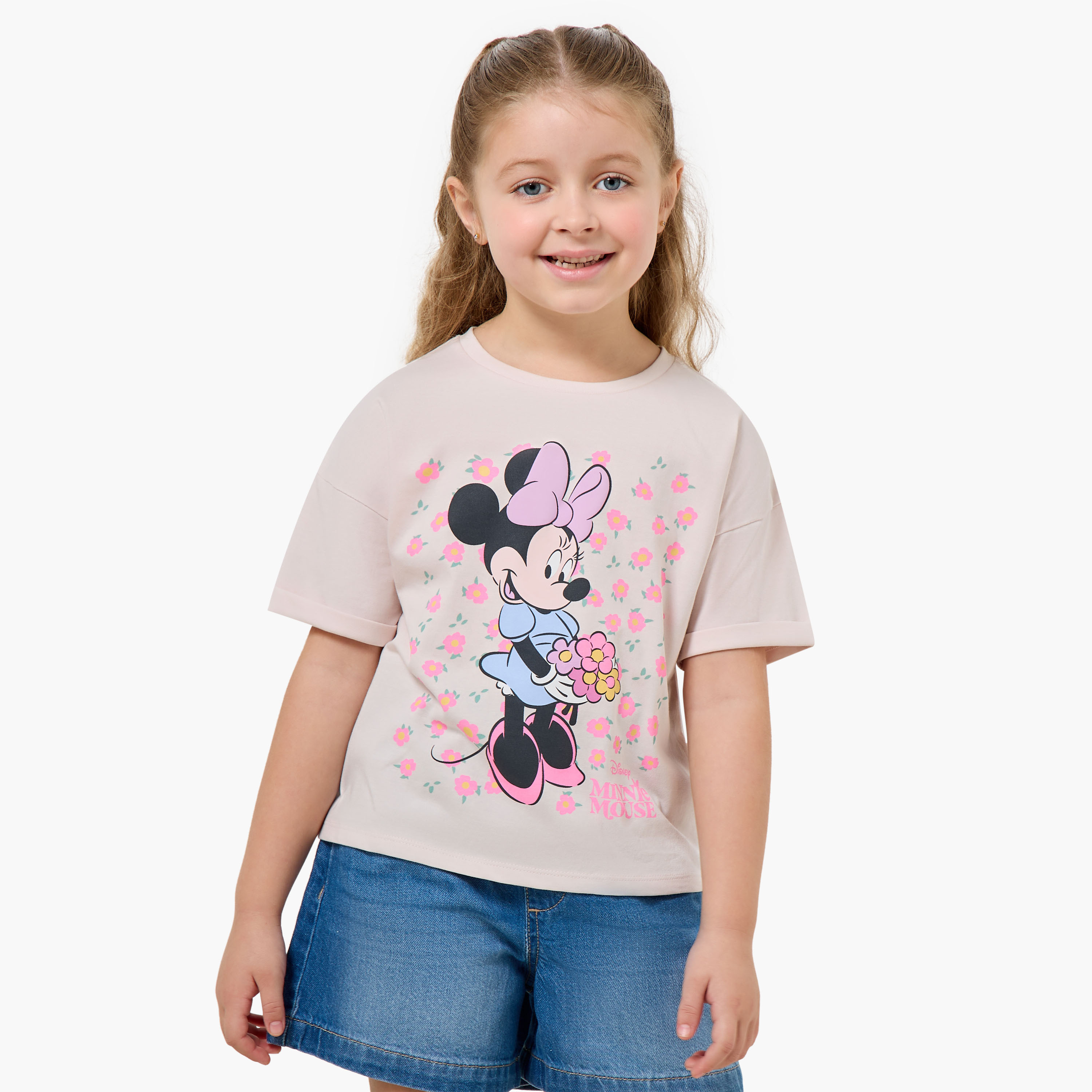 Disney Round Neck Short Sleeve T-shirt with Minnie Mouse Print-girls-clothing-tshirts-image-1