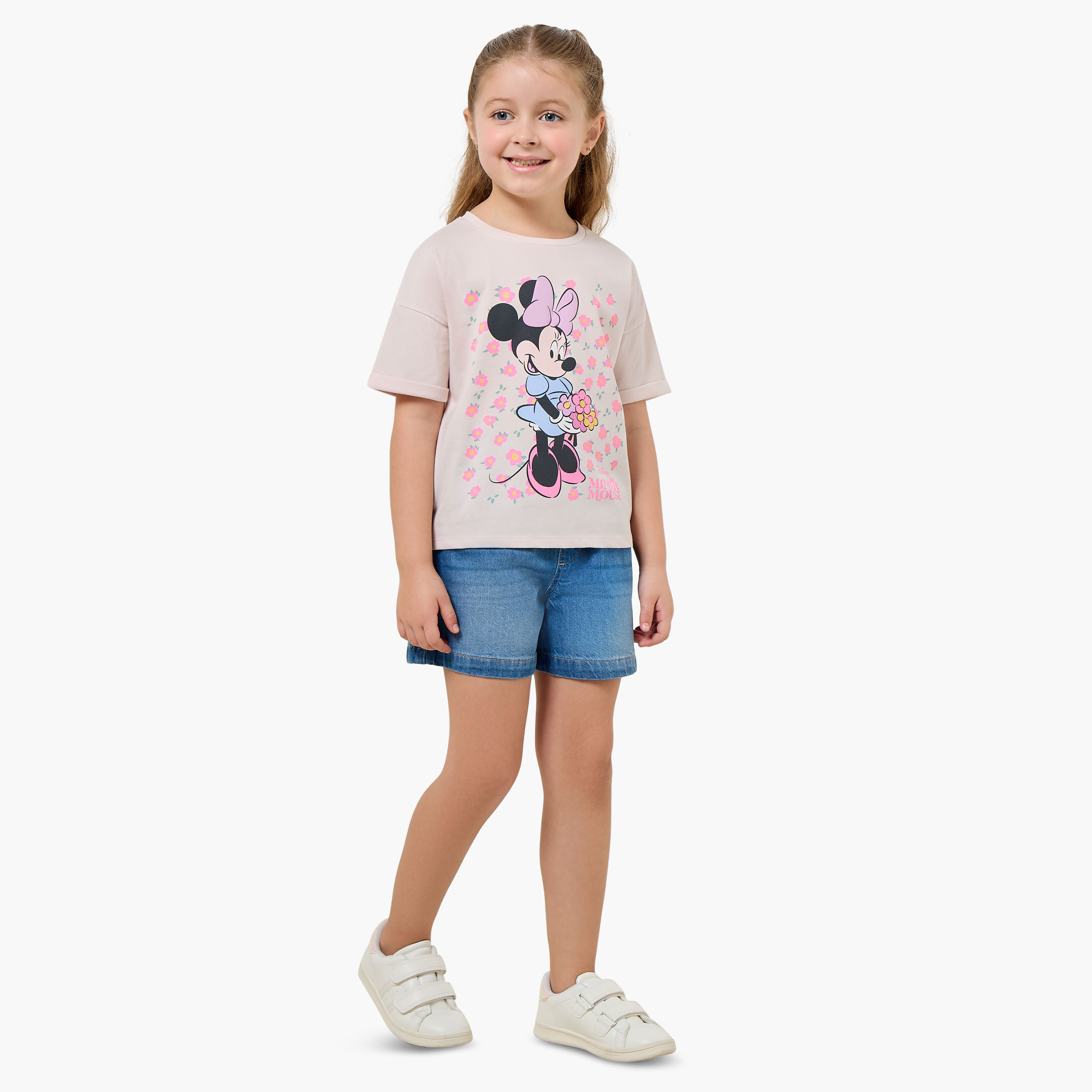 Disney Round Neck Short Sleeve T-shirt with Minnie Mouse Print-girls-clothing-tshirts-image-2