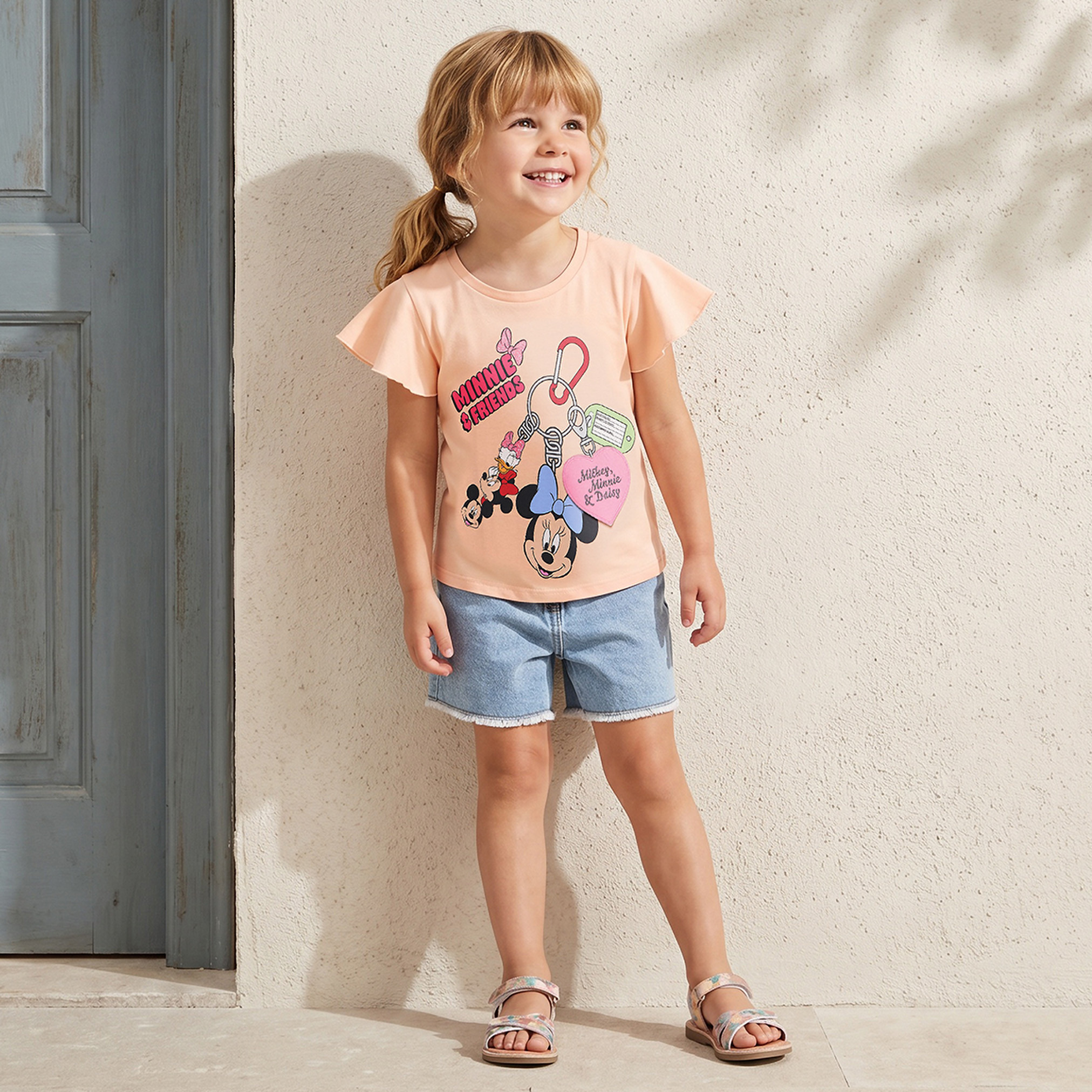 Disney Round Neck Short Sleeves T-shirt with Minnie Mouse and Friends Print-baby-girls-clothing-tshirts-image-2