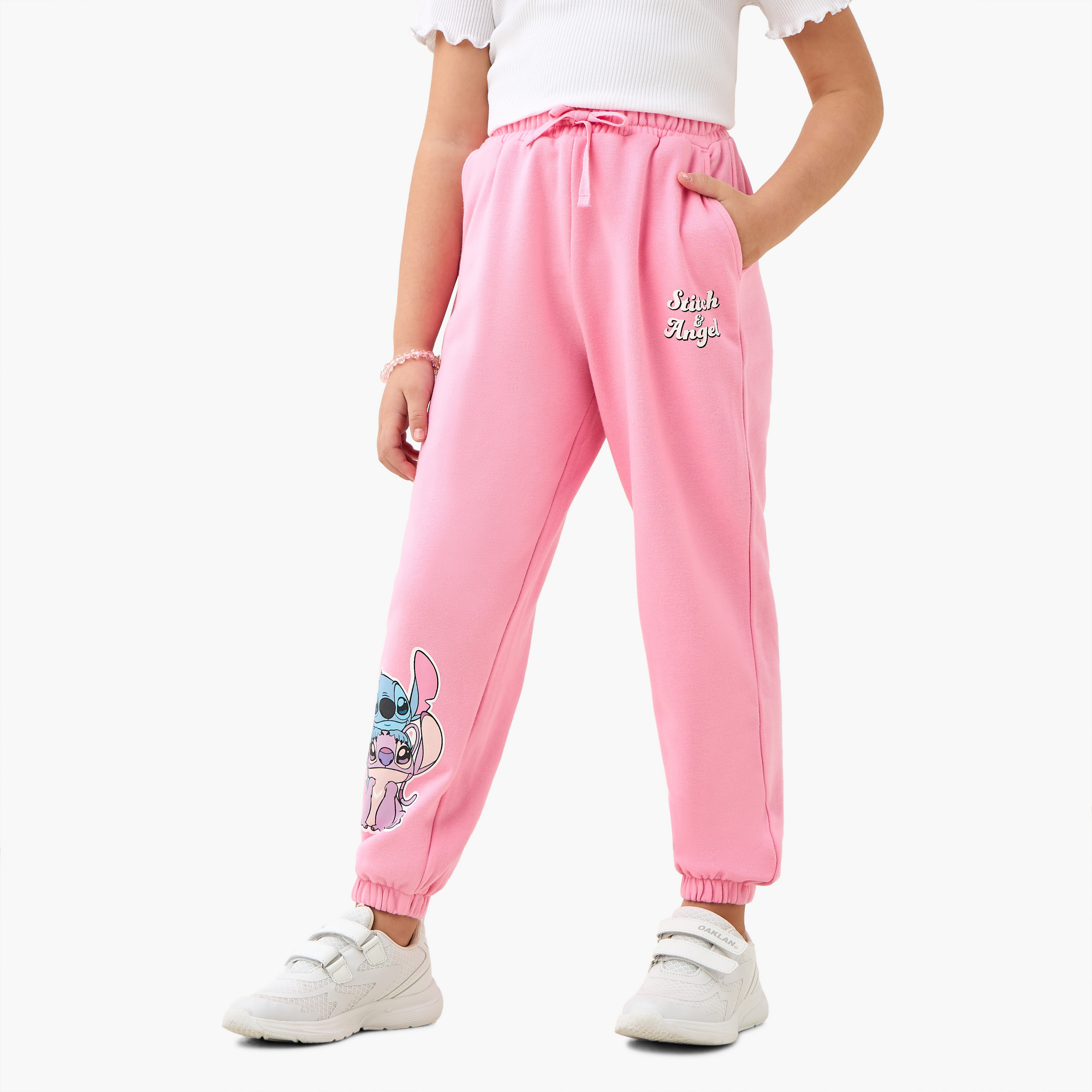 Disney Elasticated Drawstring Waist Joggers with Stitch and Angel Print-girls-clothing-bottoms-joggersandtrackpants-image-1