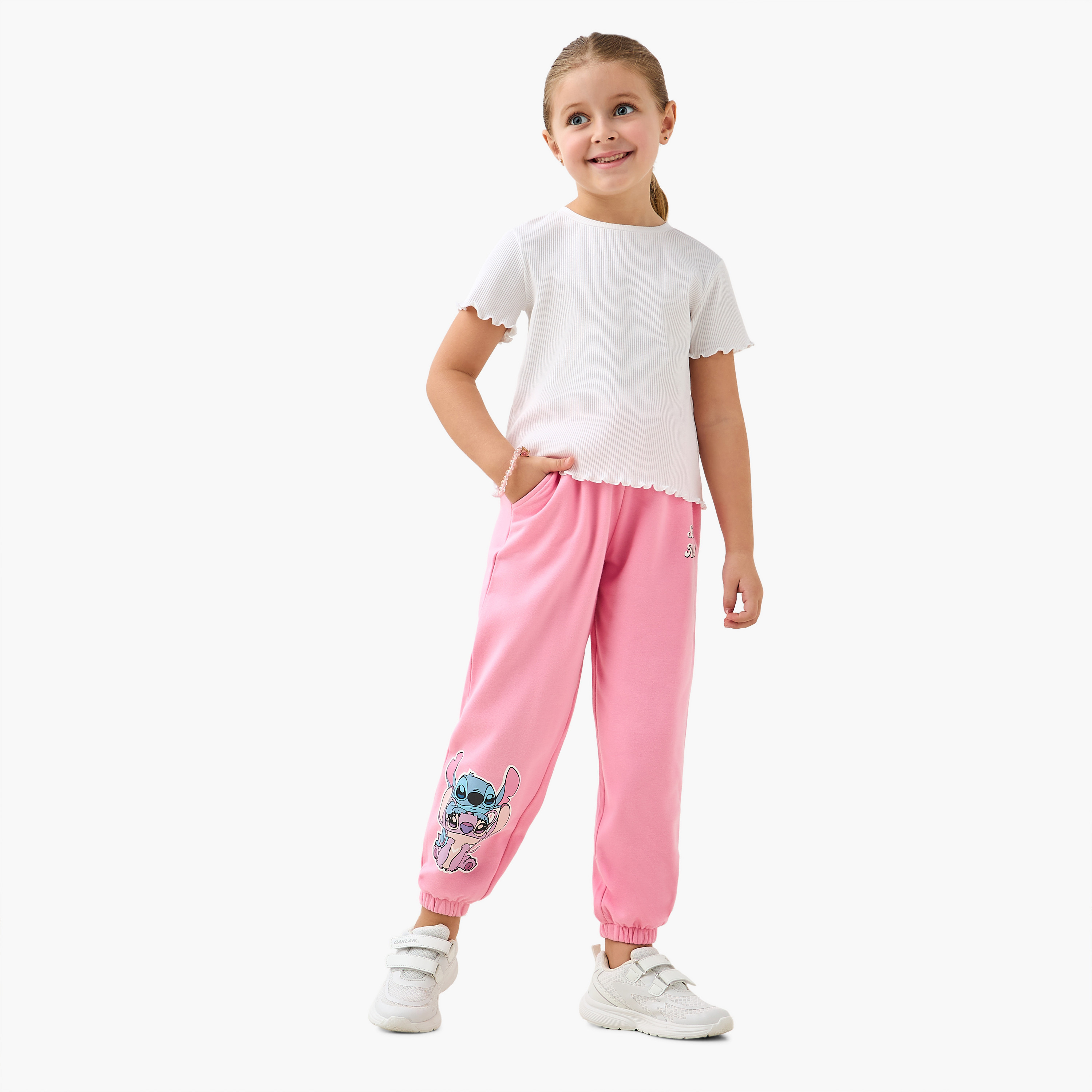 Disney Elasticated Drawstring Waist Joggers with Stitch and Angel Print-girls-clothing-bottoms-joggersandtrackpants-image-2
