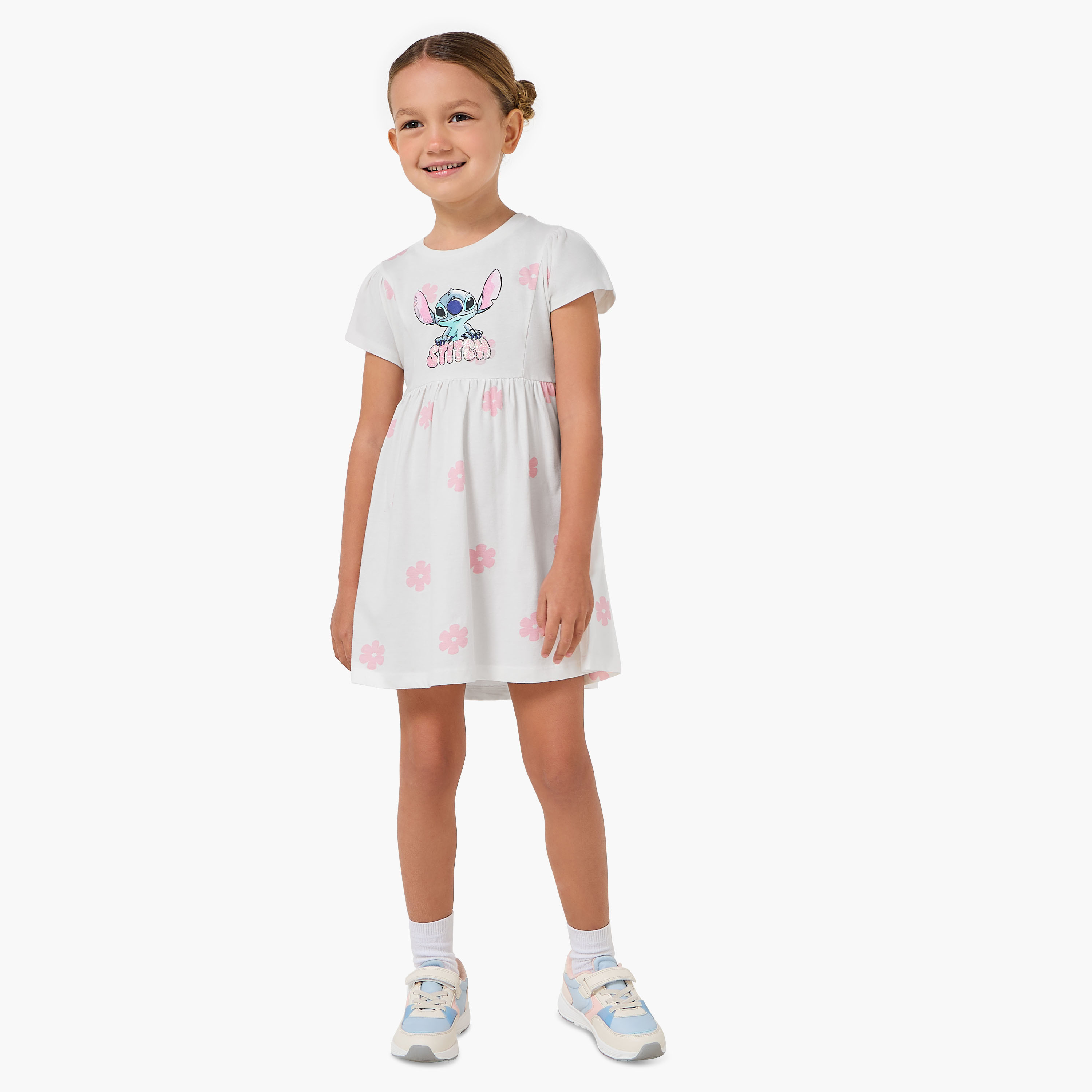 Disney Round Neck Short Sleeves A-line Dress with Floral Stitch Print-girls-clothing-dressesandjumpsuits-image-2