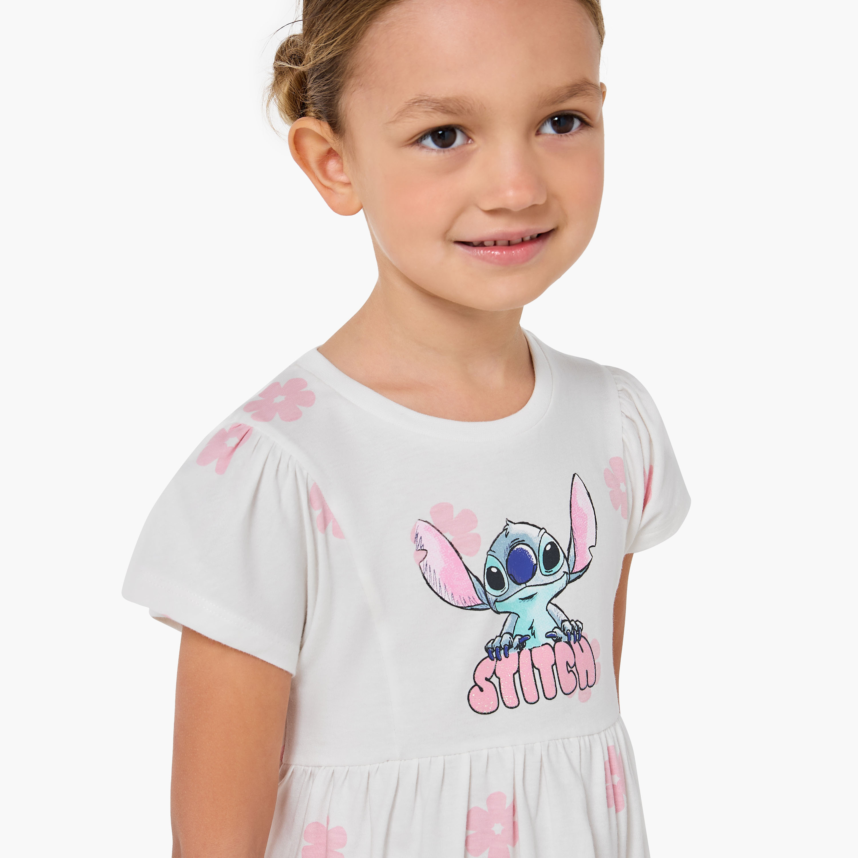 Disney Round Neck Short Sleeves A-line Dress with Floral Stitch Print-girls-clothing-dressesandjumpsuits-image-4