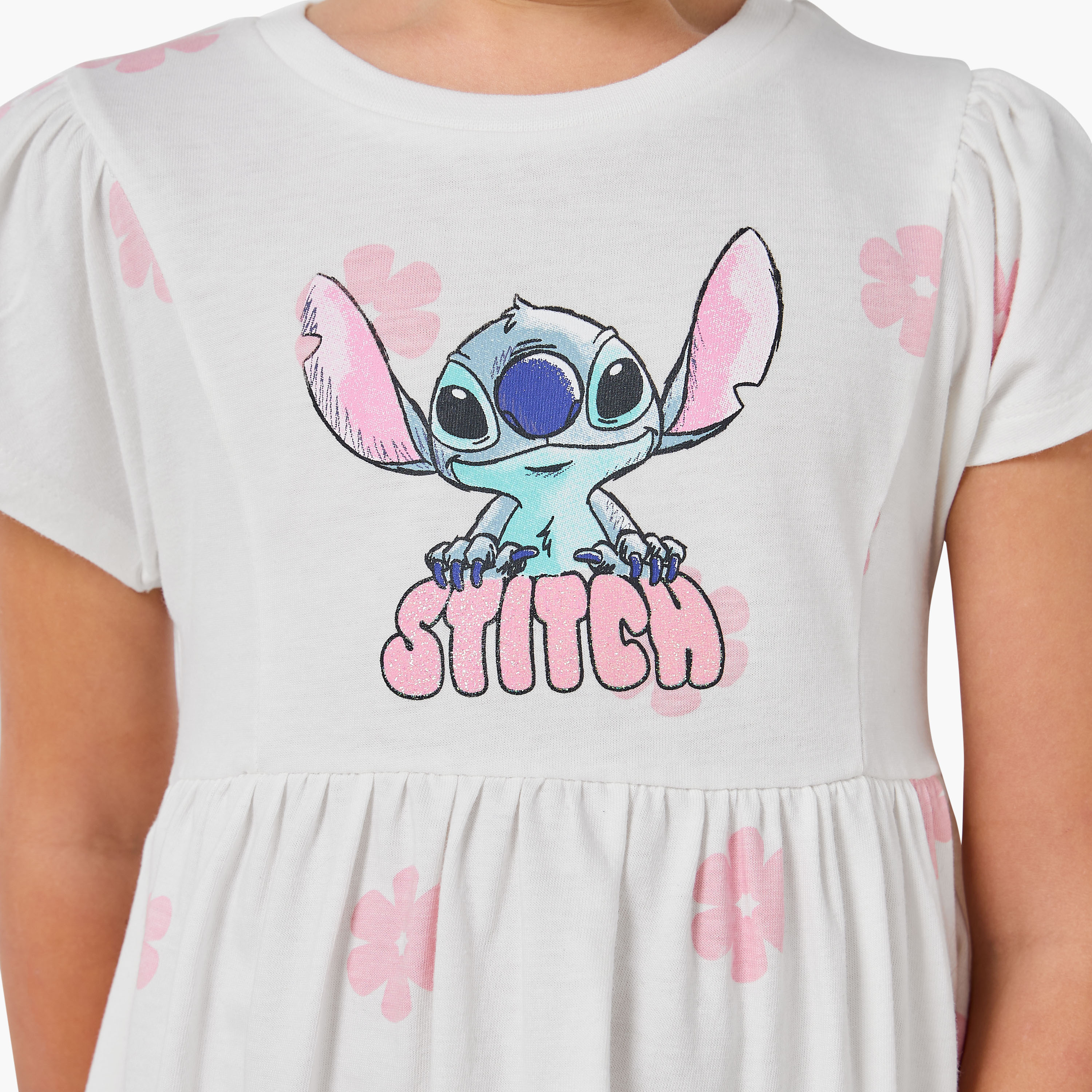 Disney Round Neck Short Sleeves A-line Dress with Floral Stitch Print-girls-clothing-dressesandjumpsuits-image-5
