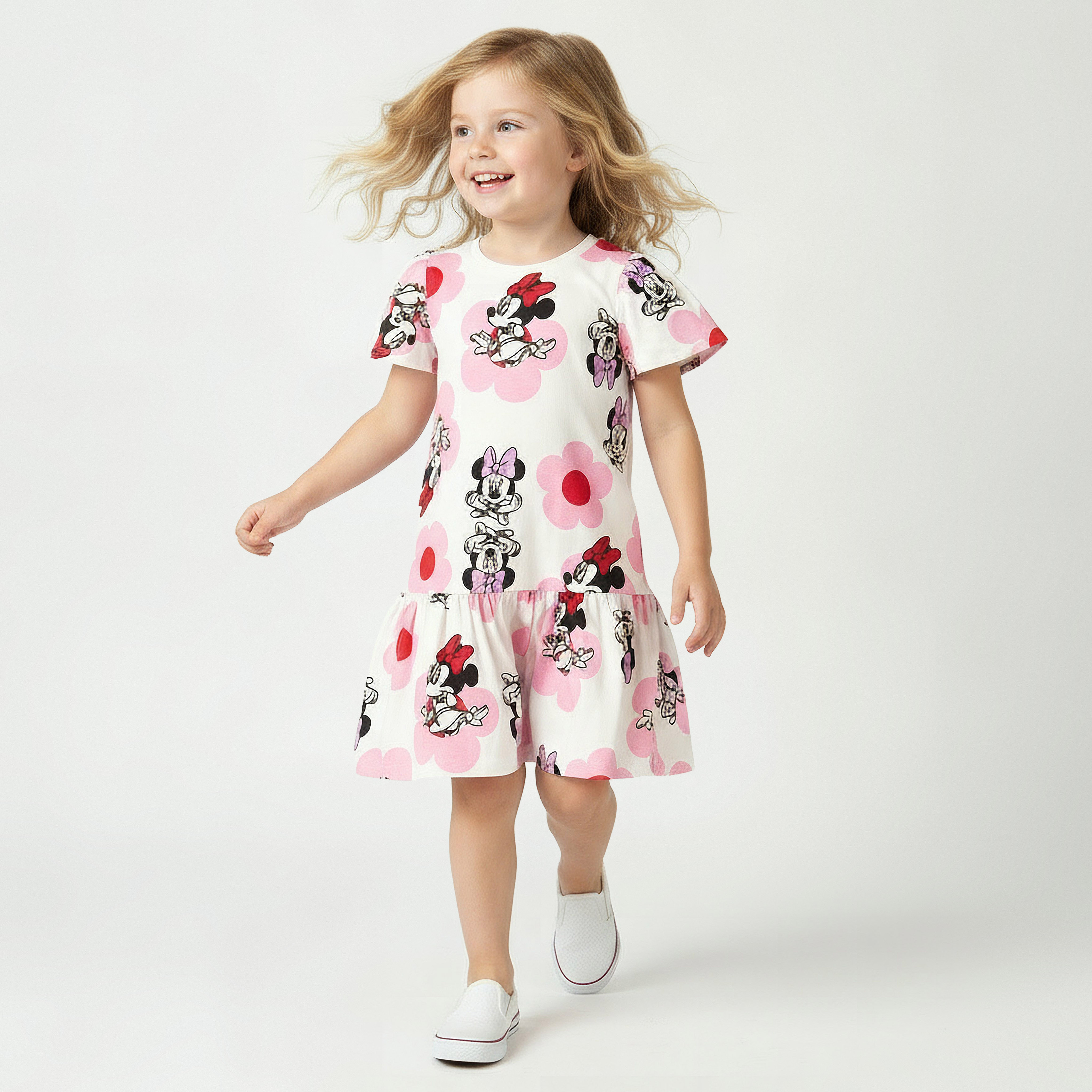 فستان بخصر منسدل وياقة مستديرة وأكمام قصيرة وطبعات ميني ماوس من ديزني-girls-clothing-dressesandjumpsuits-image-5