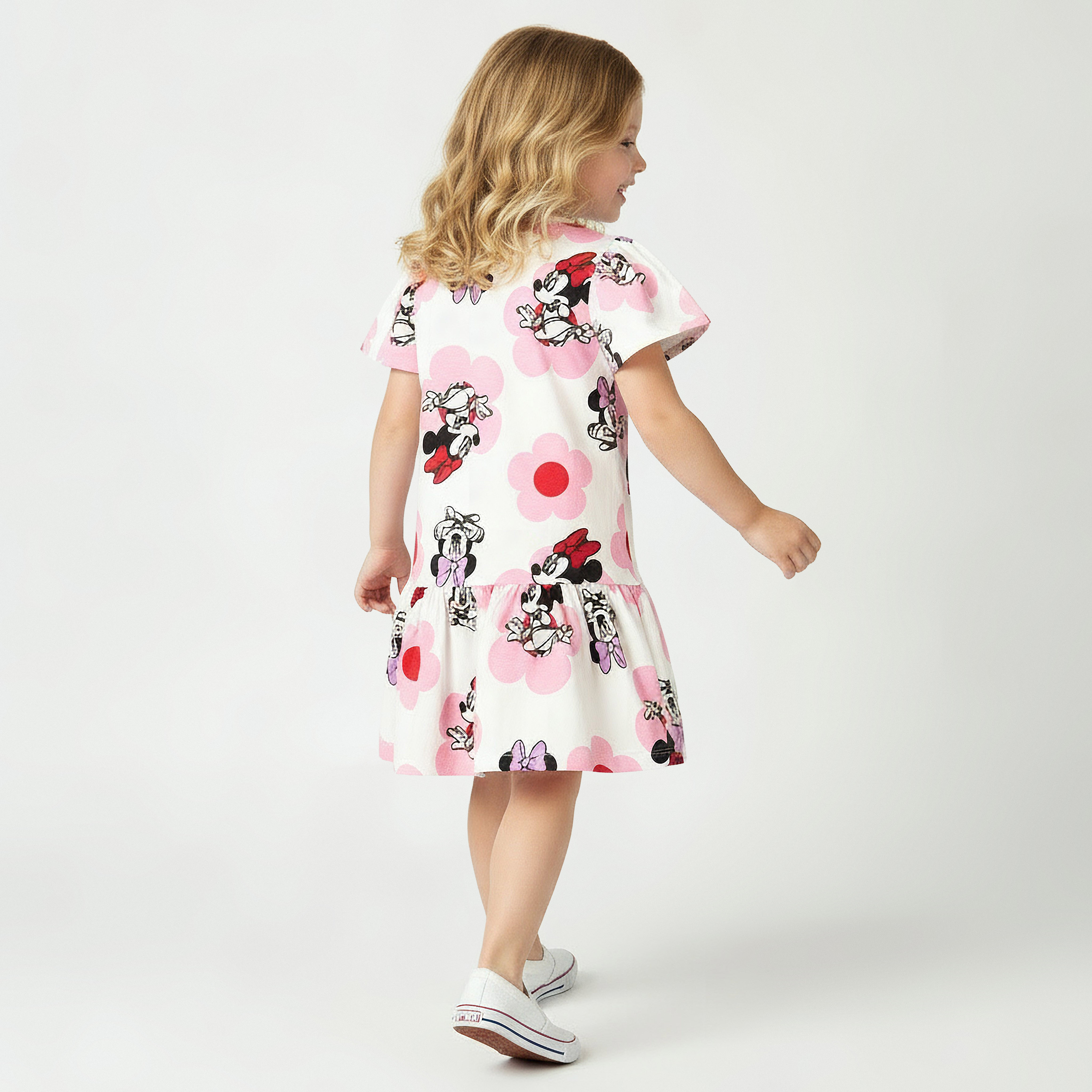 فستان بخصر منسدل وياقة مستديرة وأكمام قصيرة وطبعات ميني ماوس من ديزني-girls-clothing-dressesandjumpsuits-image-3