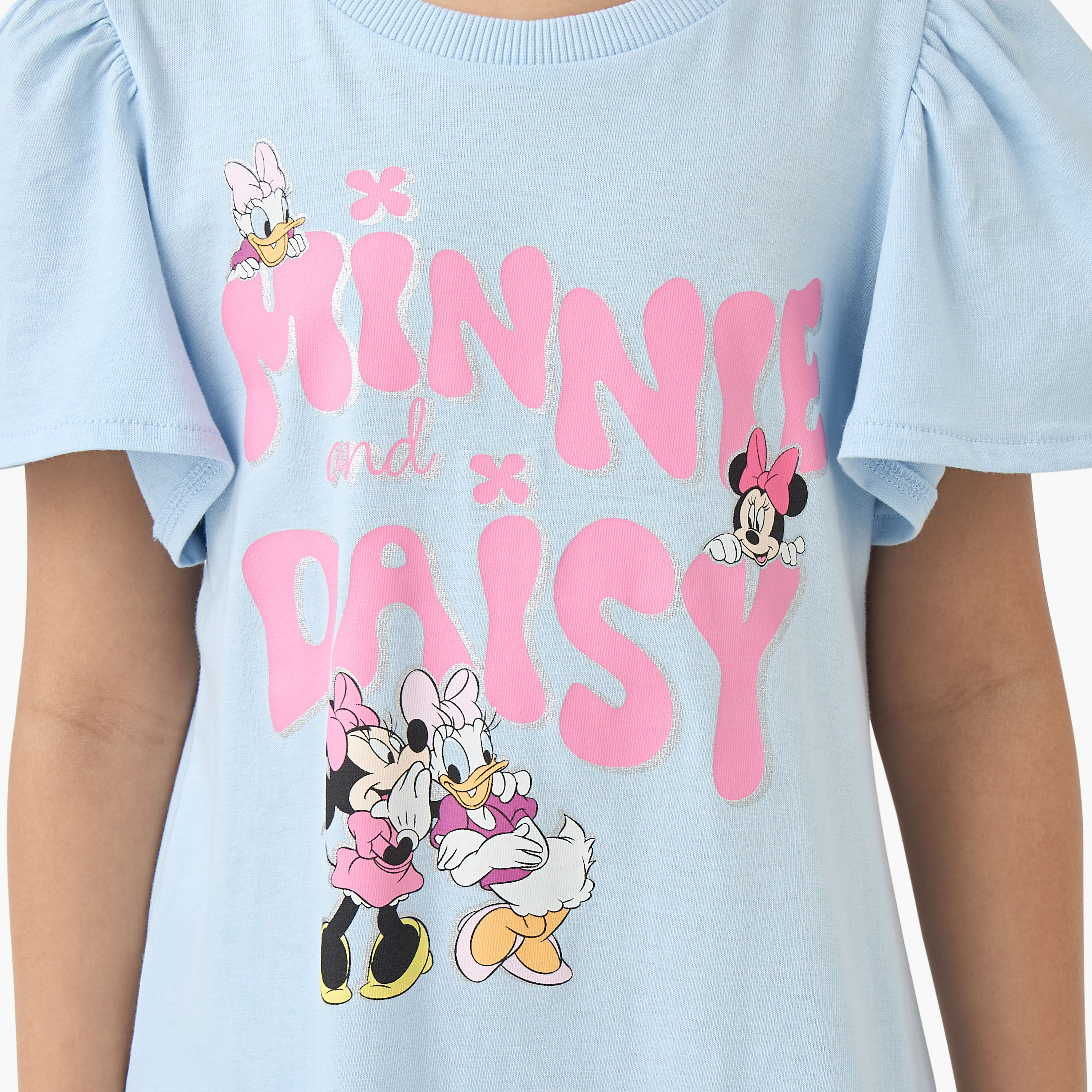 فستان إيه لاين بياقة مستديرة وأكمام قصيرة وطبعات ميني وديزي من جونيورز-girls-clothing-dressesandjumpsuits-image-5