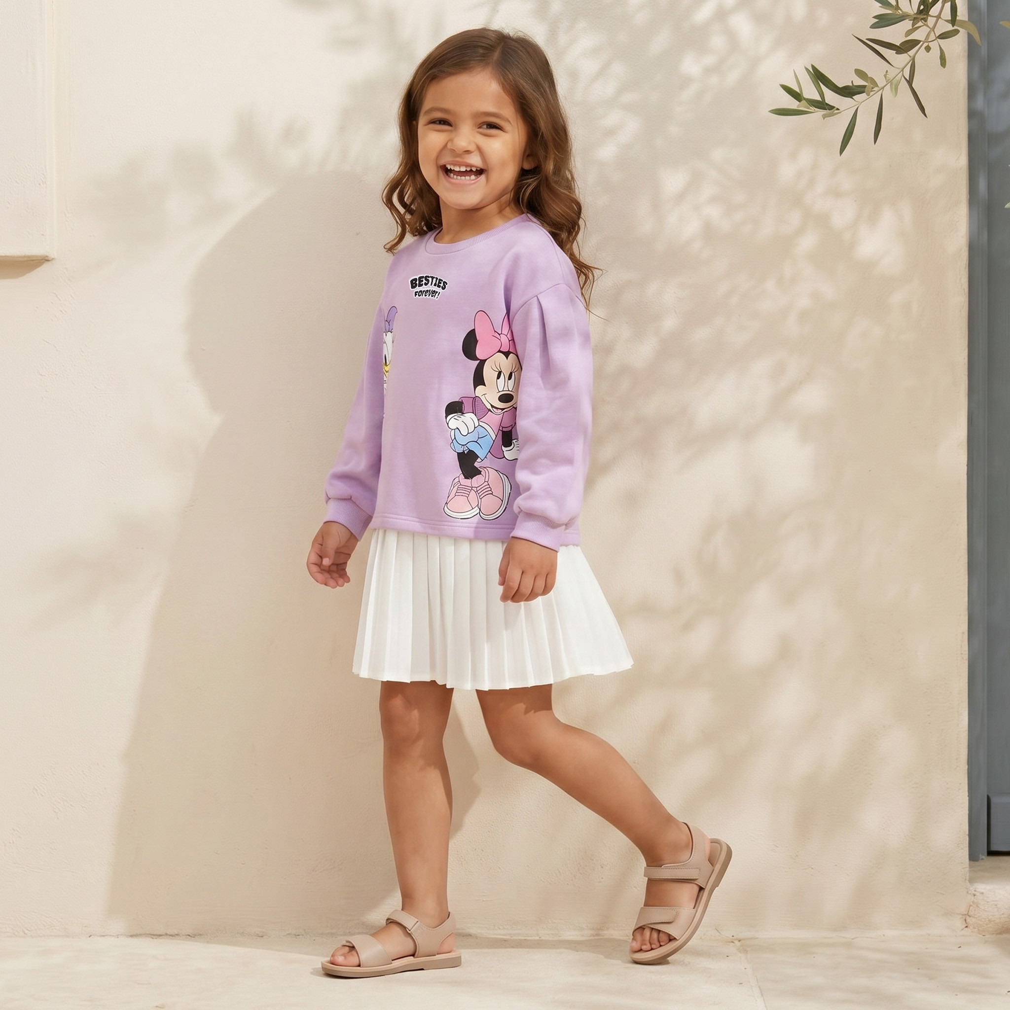 Disney Round Neck Long Sleeve A-line Dress with Minnie Mouse and Daisy Duck Print-girls-clothing-dressesandjumpsuits-image-1