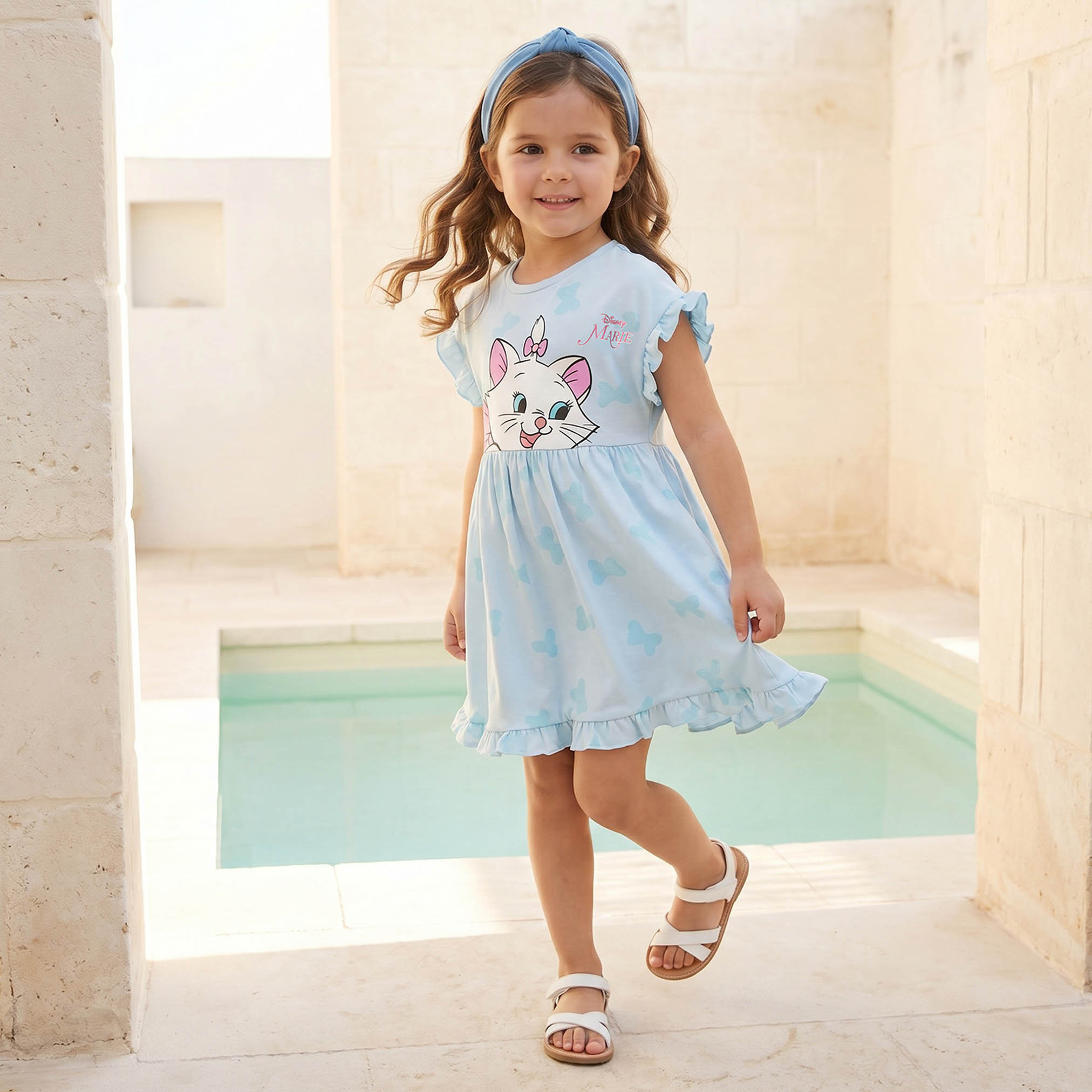 Disney Round Neck Short Sleeves Knee Length A-line Dress with Marie Print-girls-clothing-dressesandjumpsuits-image-1