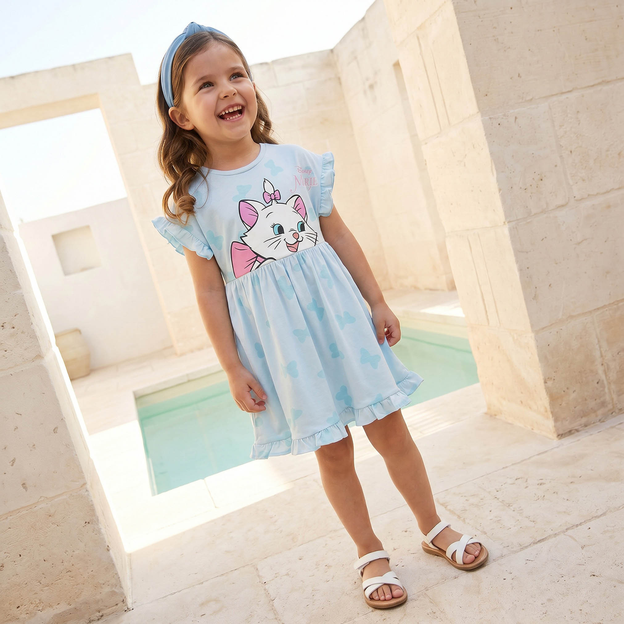 Disney Round Neck Short Sleeves Knee Length A-line Dress with Marie Print-girls-clothing-dressesandjumpsuits-image-4