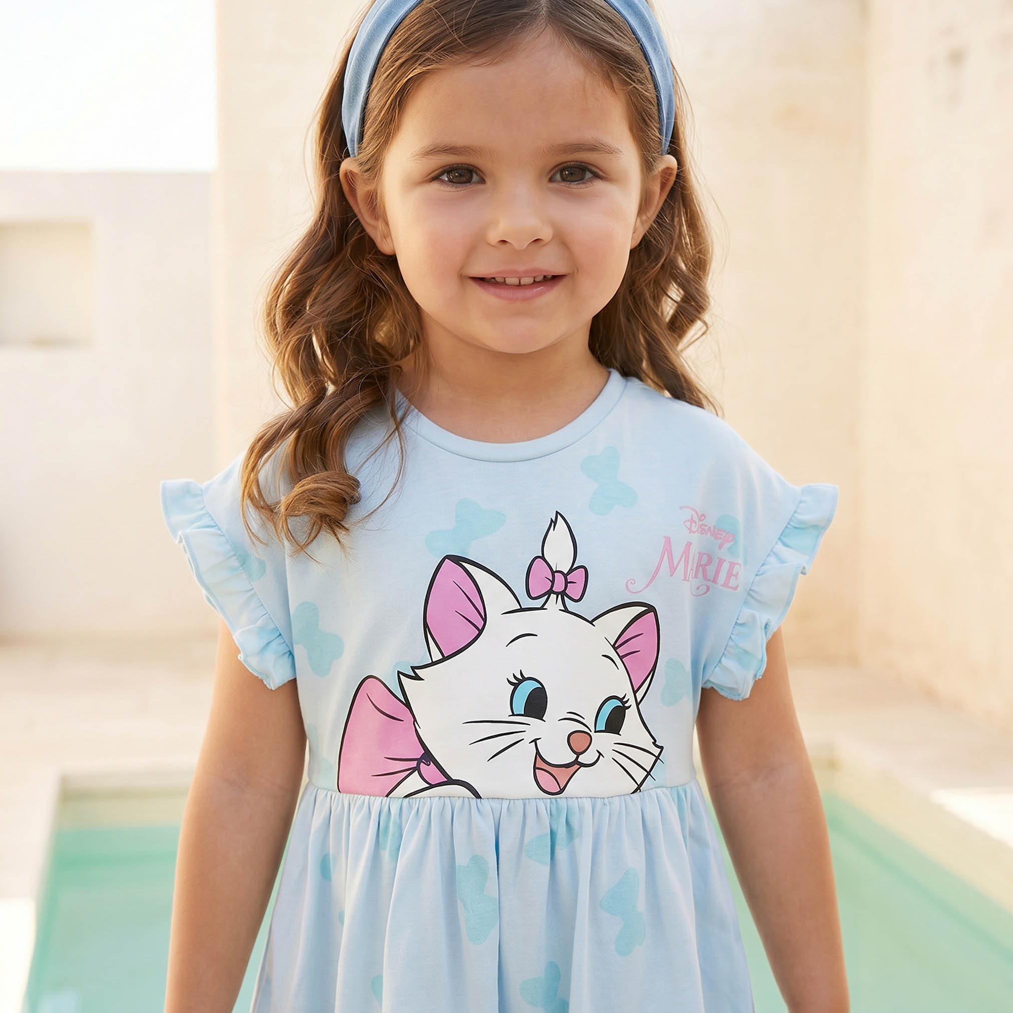 Disney Round Neck Short Sleeves Knee Length A-line Dress with Marie Print-girls-clothing-dressesandjumpsuits-image-5