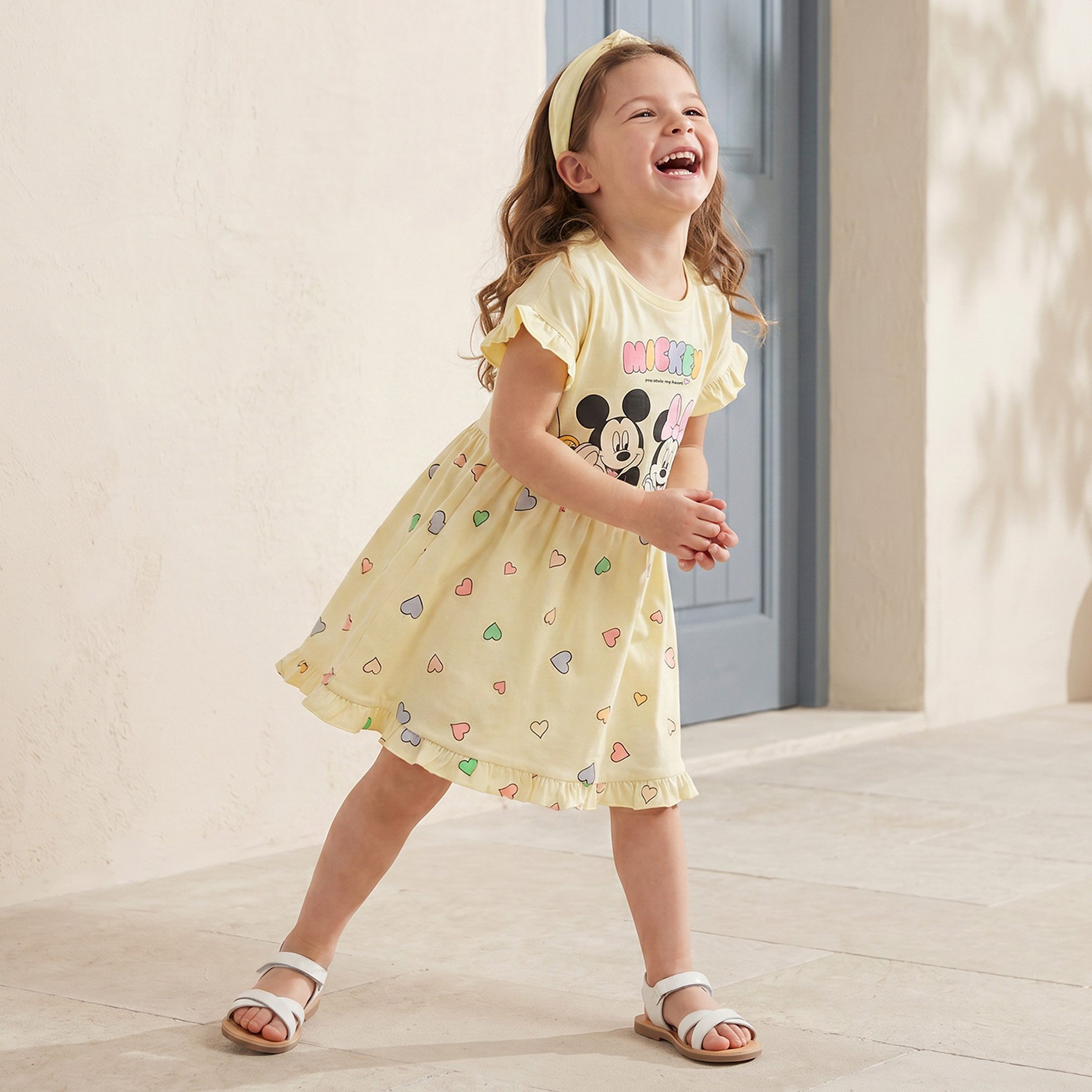 Disney Round Neck Short Sleeves Knee Length A-line Dress with Mickey and Minnie Mouse Print-girls-clothing-dressesandjumpsuits-image-2