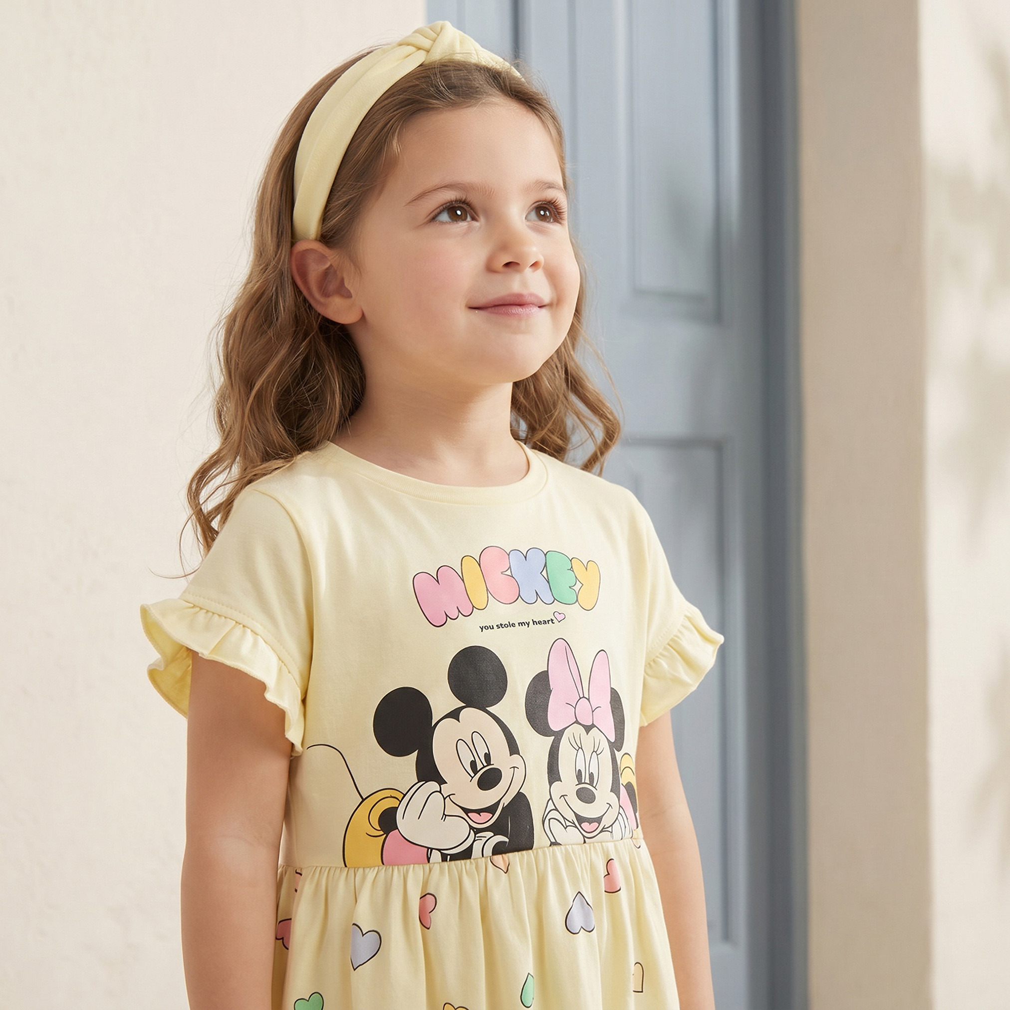 Disney Round Neck Short Sleeves Knee Length A-line Dress with Mickey and Minnie Mouse Print-girls-clothing-dressesandjumpsuits-image-5