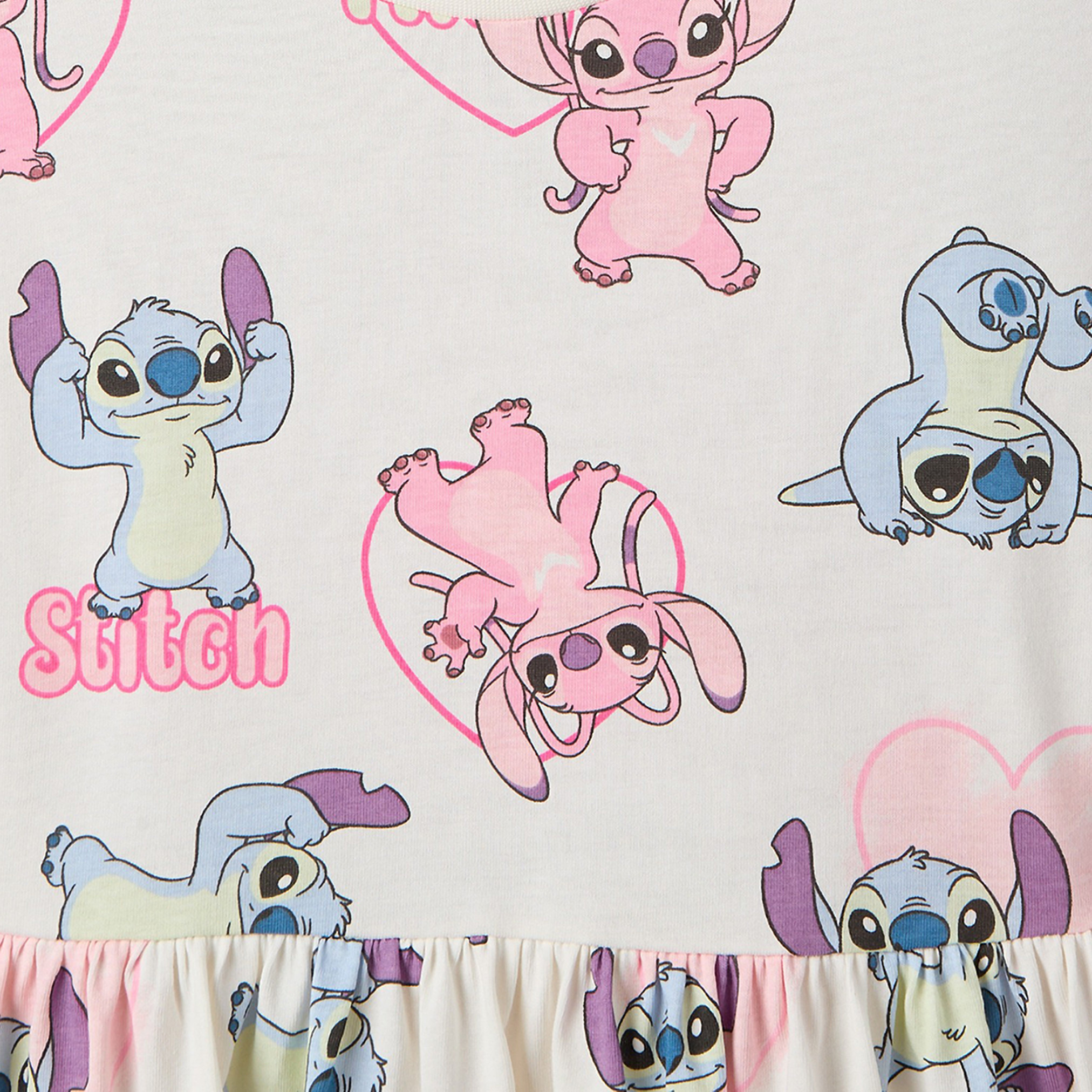 Disney Round Neck Short Sleeves Knee Length A-line Dress with Angel and Stitch Print-girls-clothing-dressesandjumpsuits-image-4