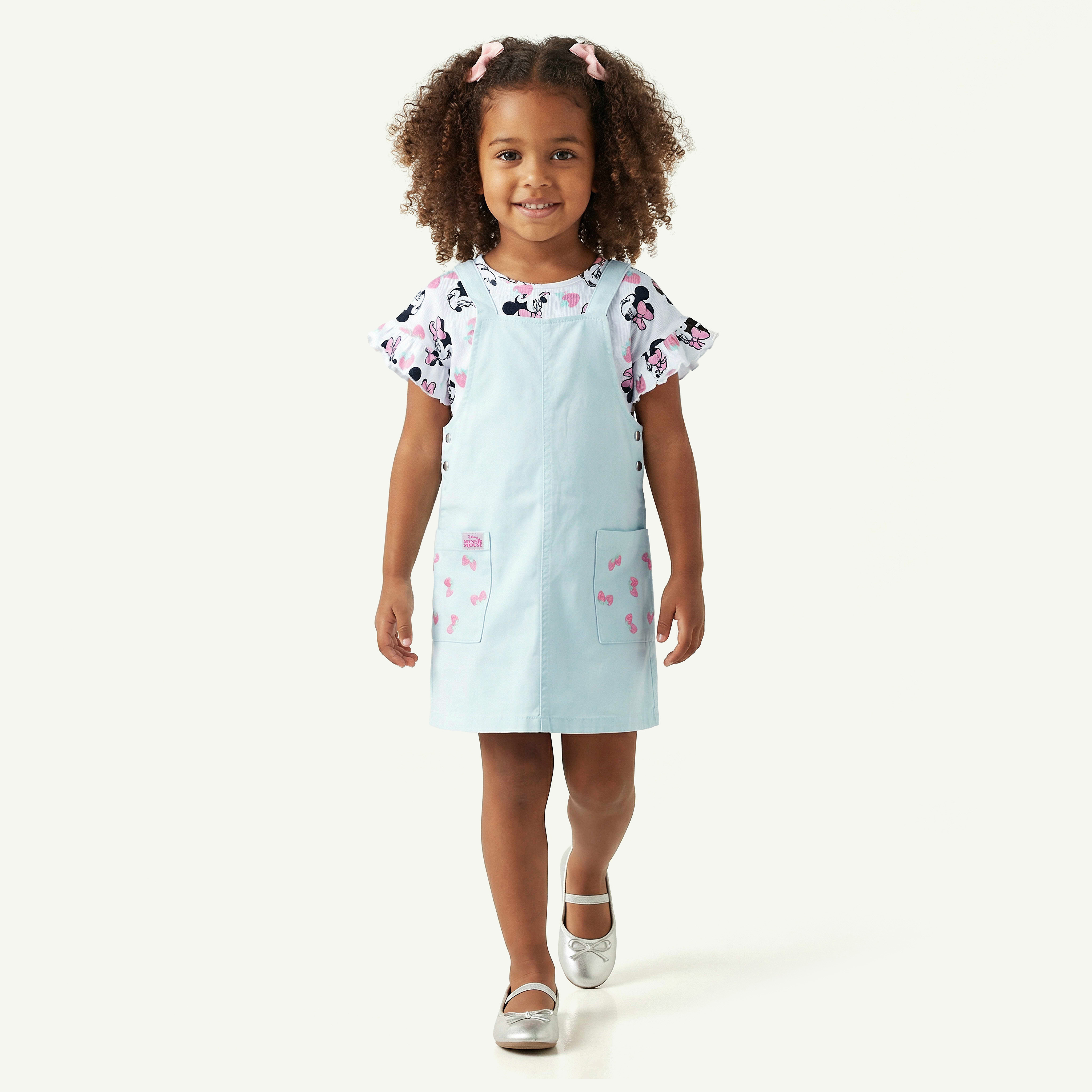 Disney Round Neck Short Sleeves T-shirt and Pinafore Set with Minnie Mouse Print-girls-clothing-dressesandjumpsuits-image-1