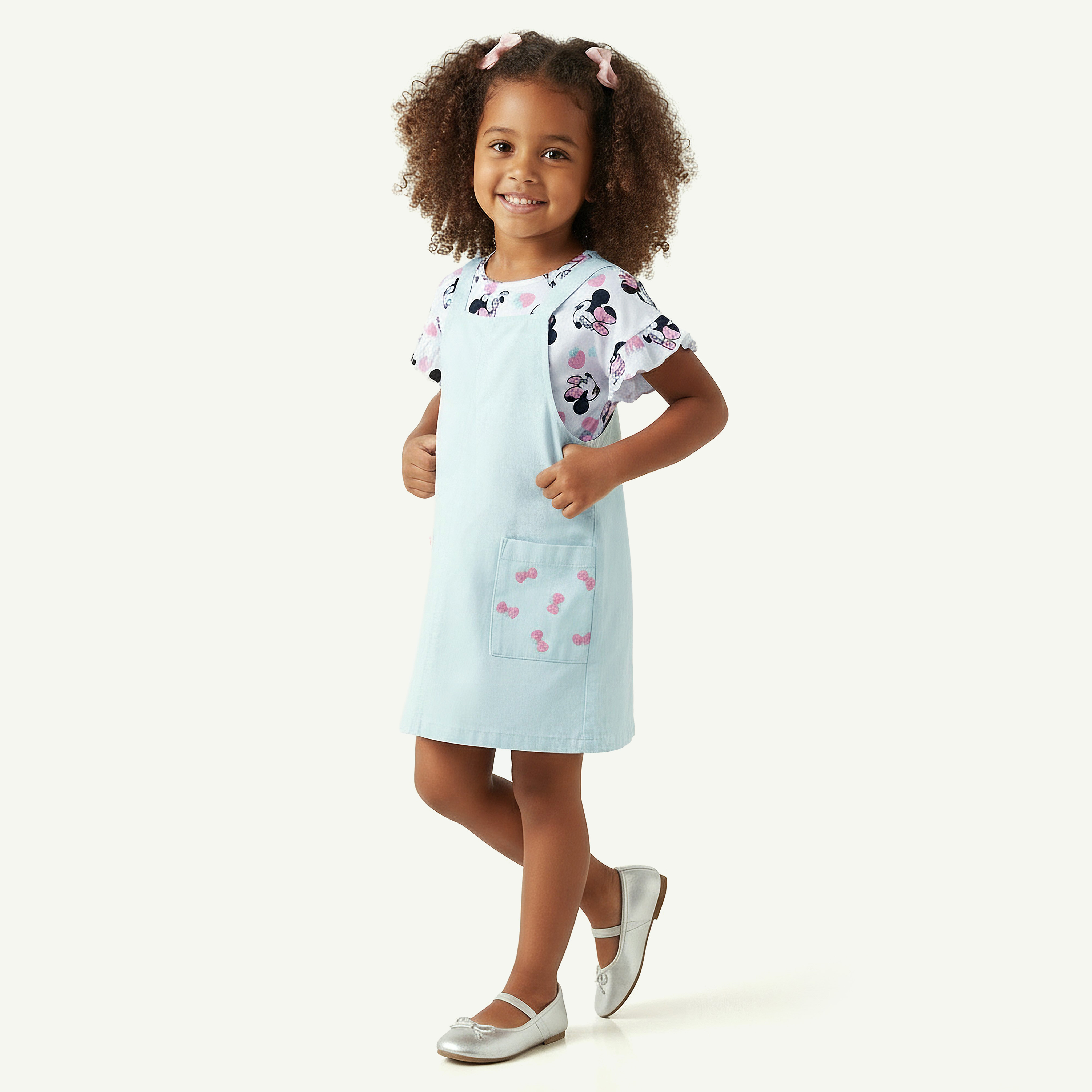 Disney Round Neck Short Sleeves T-shirt and Pinafore Set with Minnie Mouse Print-girls-clothing-dressesandjumpsuits-image-2