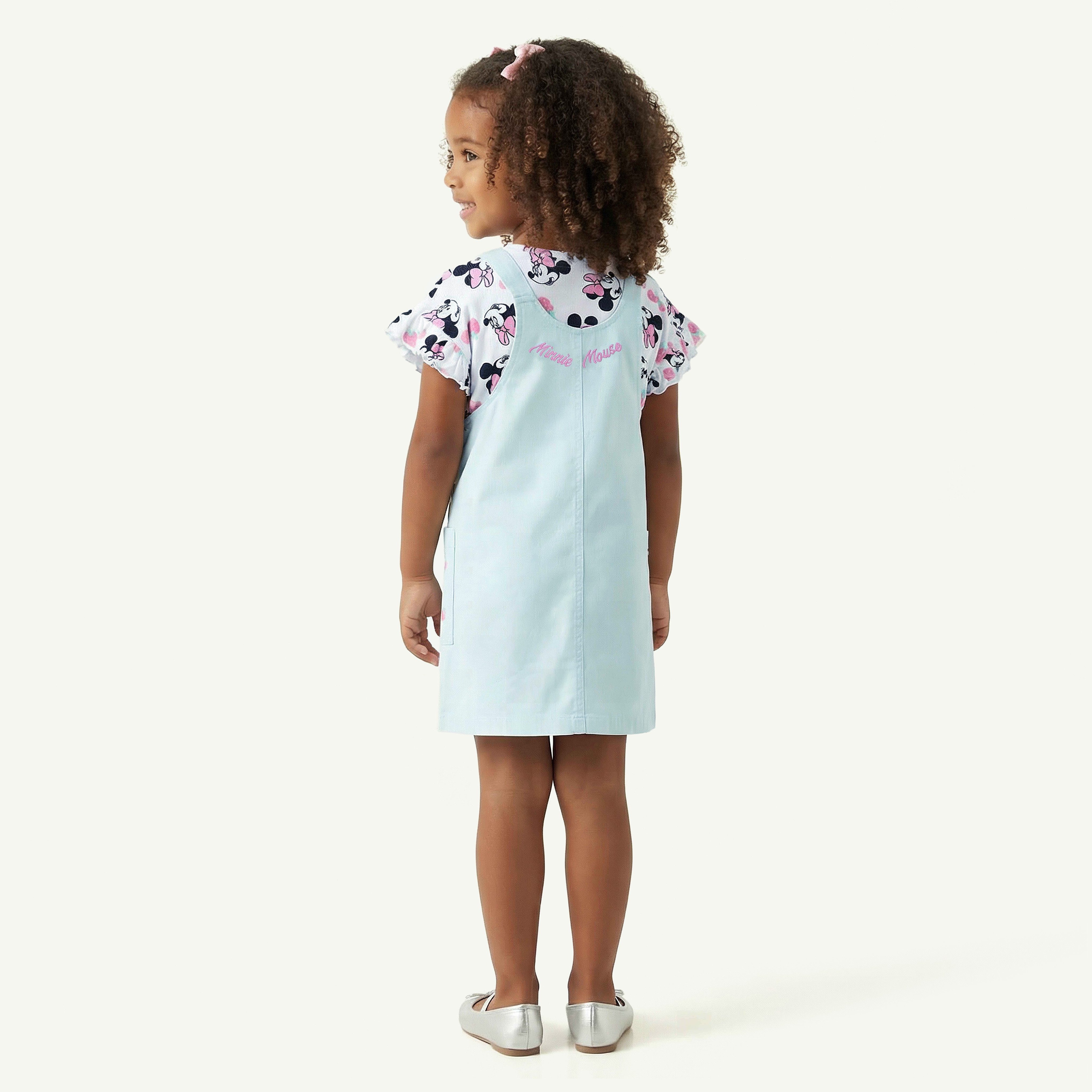 Disney Round Neck Short Sleeves T-shirt and Pinafore Set with Minnie Mouse Print-girls-clothing-dressesandjumpsuits-image-3