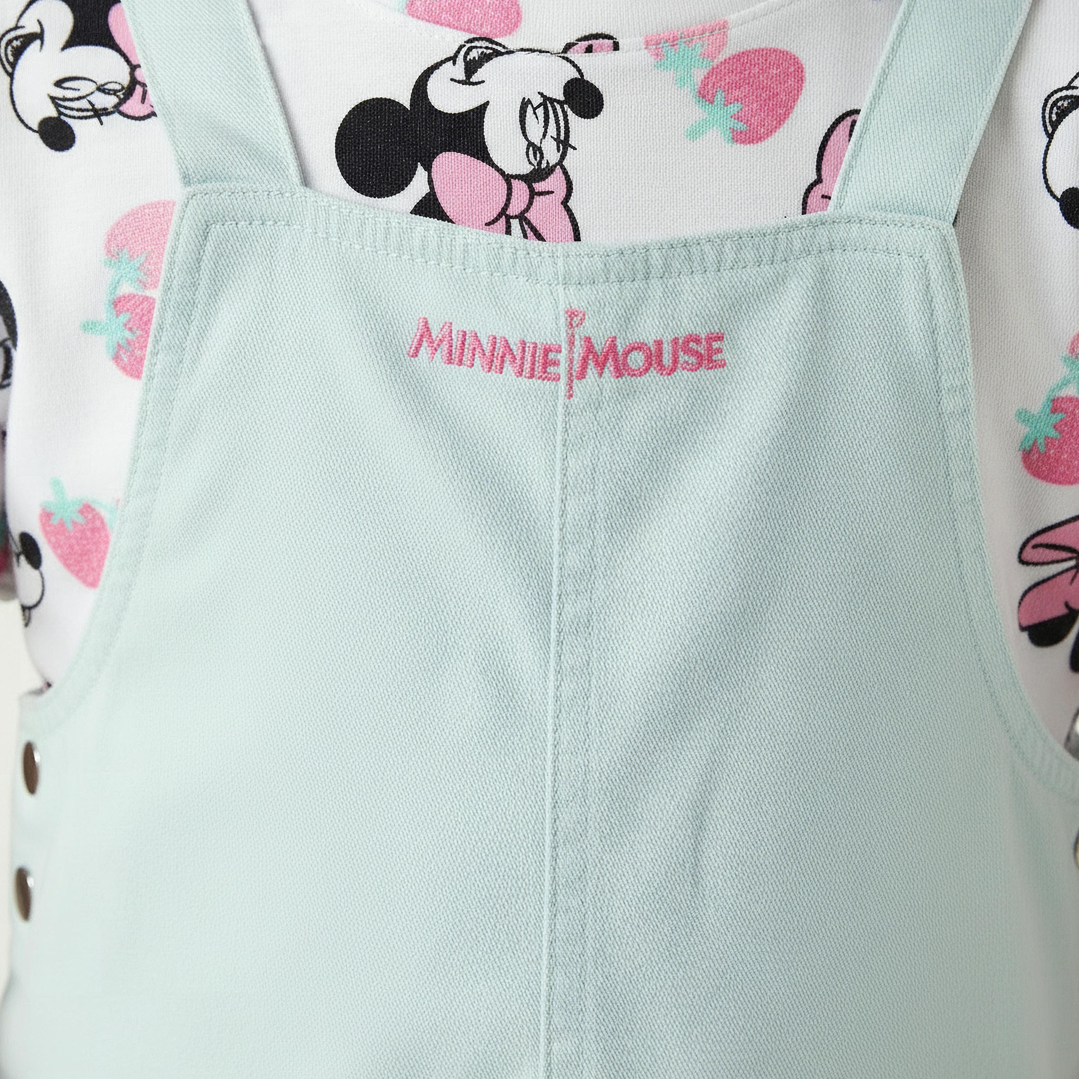 Disney Round Neck Short Sleeves T-shirt and Pinafore Set with Minnie Mouse Print-girls-clothing-dressesandjumpsuits-image-4