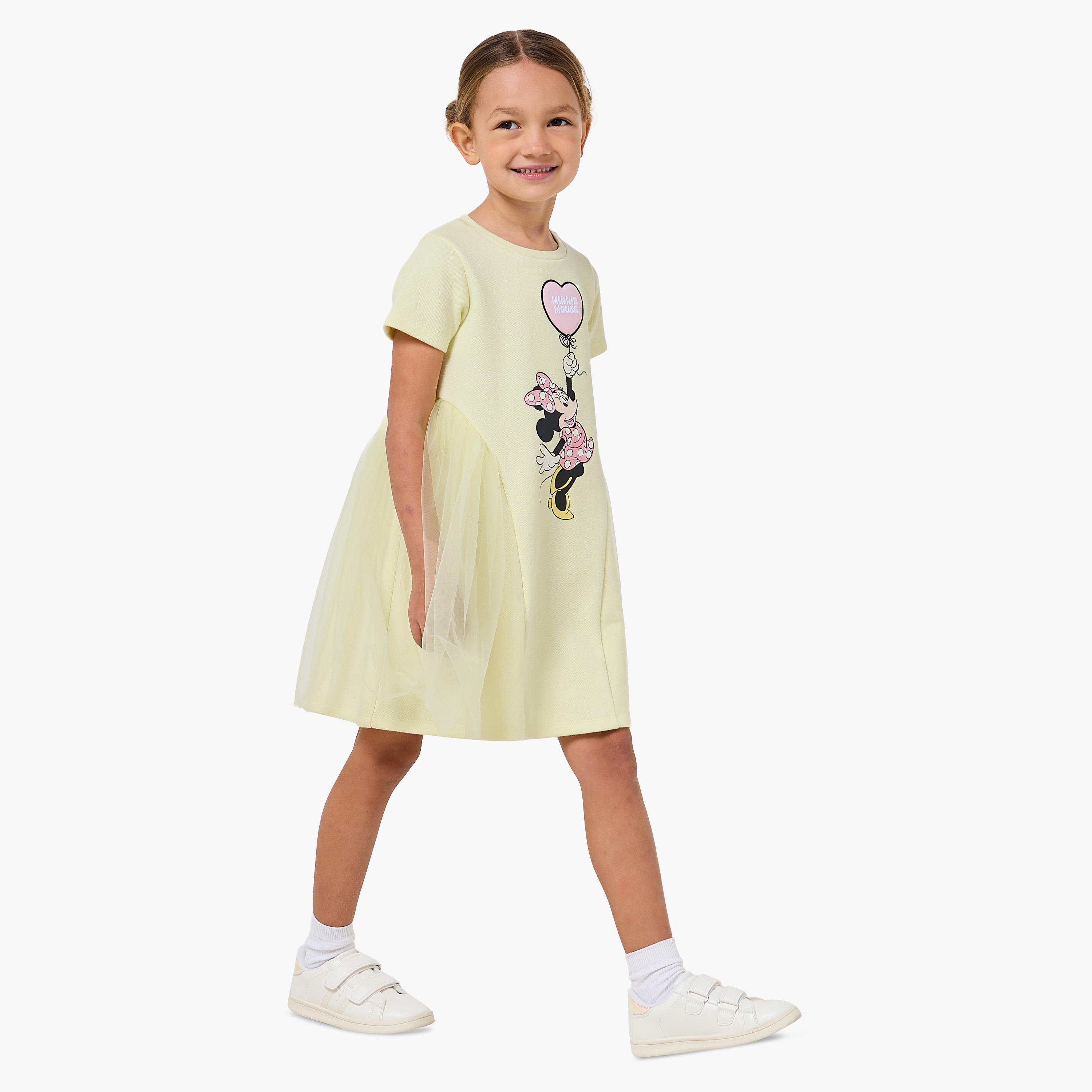 فستان إيه لاين بياقة مستديرة وأكمام قصيرة وطبعات ميني ماوس من ديزني-girls-clothing-dressesandjumpsuits-image-2
