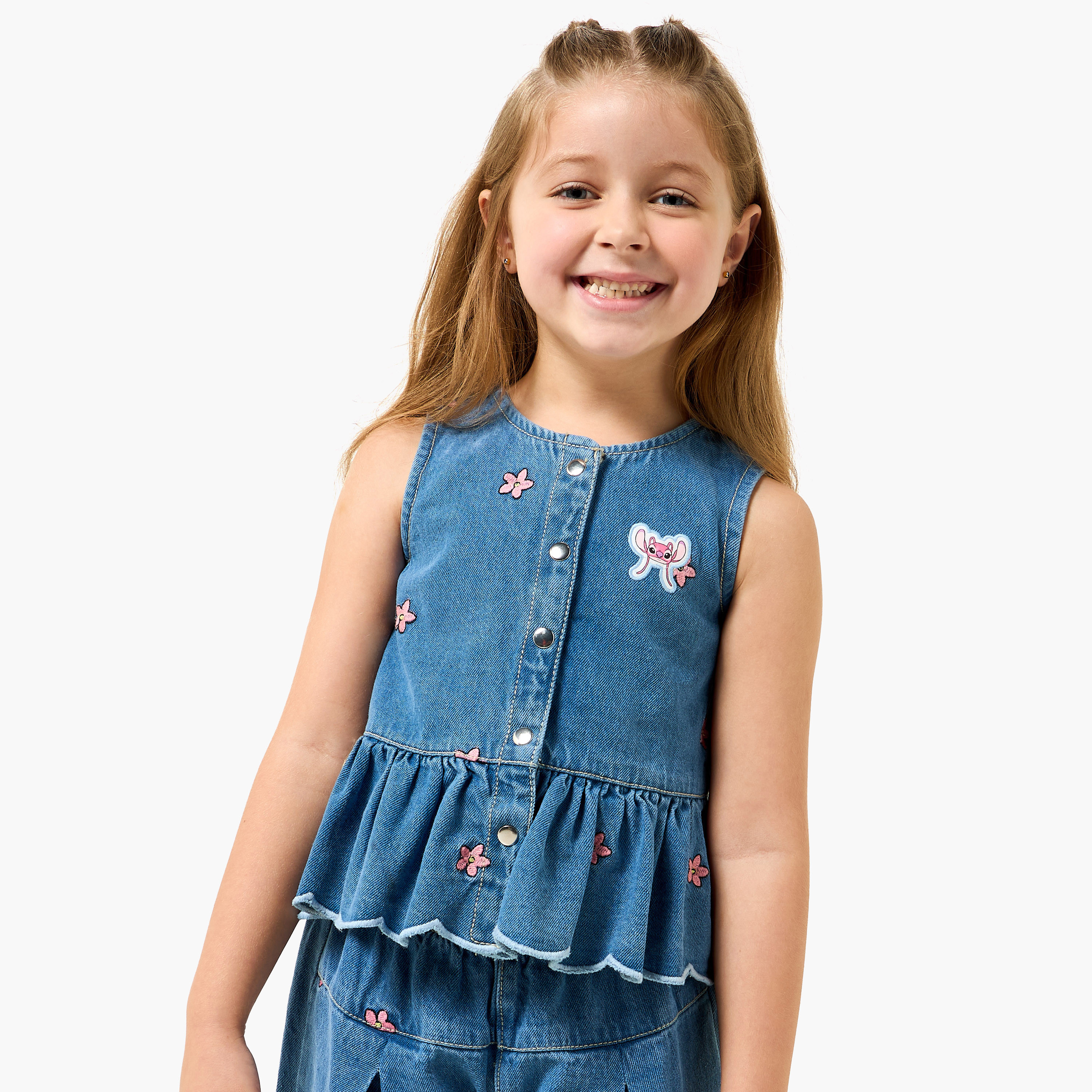 Disney Crew Neck Sleevless Peplum Top and Wide Leg Pants Set with Angel Applique-baby-girls-clothing-setsandcoords-image-2