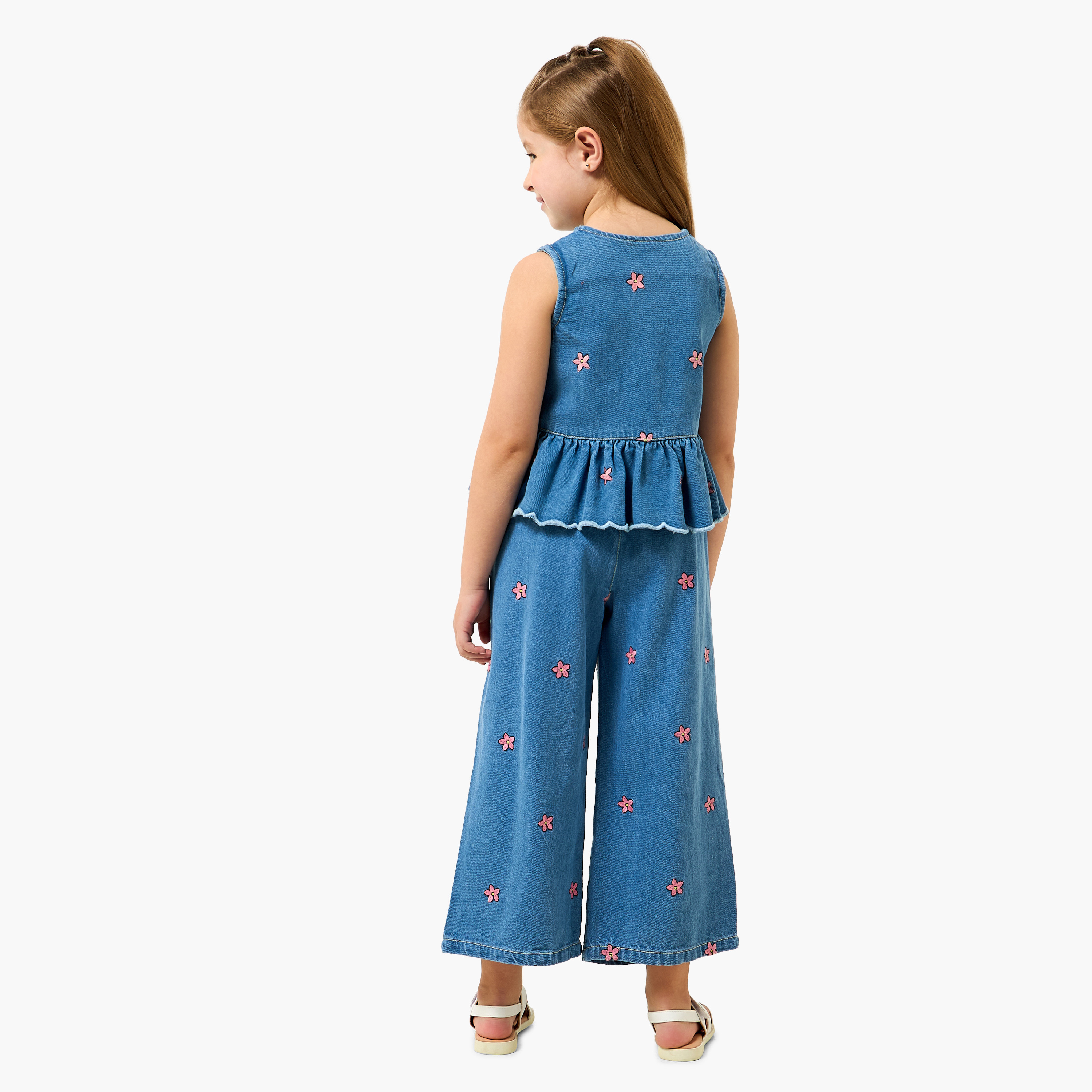 Disney Crew Neck Sleevless Peplum Top and Wide Leg Pants Set with Angel Applique-baby-girls-clothing-setsandcoords-image-4