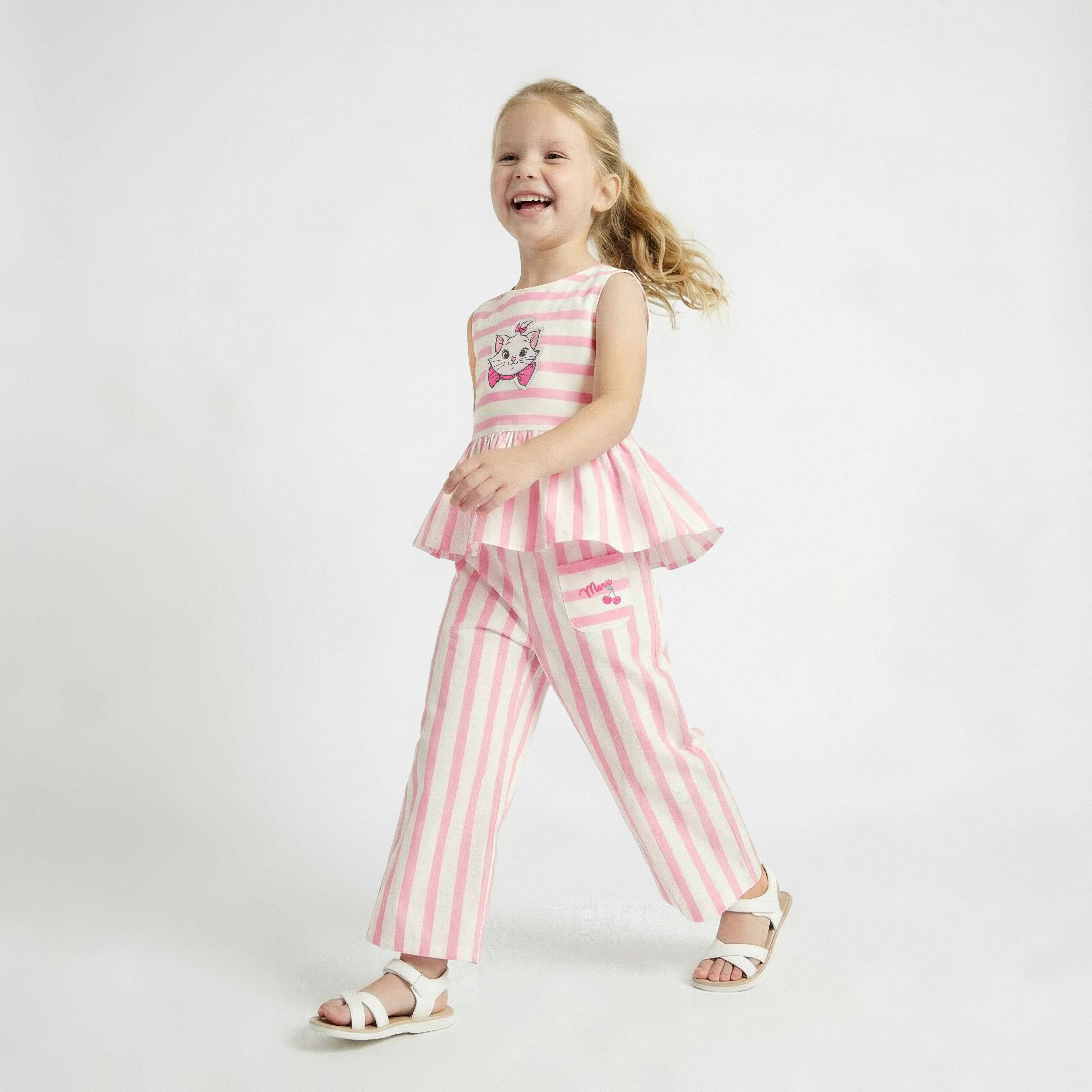 Disney Round Neck Sleevless Peplum Top and Wide Leg Pants Set with Marie Applique-baby-girls-clothing-setsandcoords-image-7