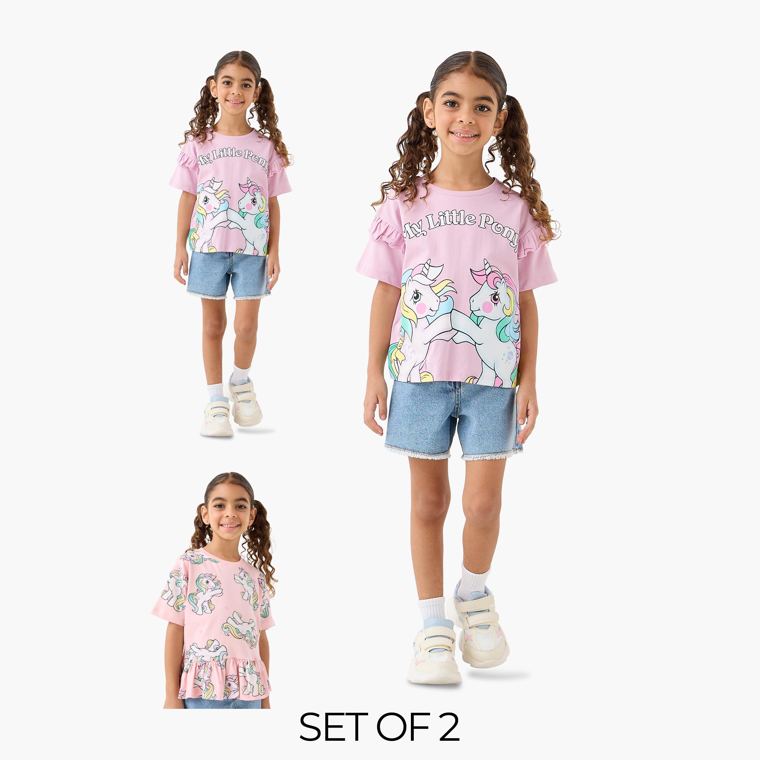 Pack of 2 Hasbro Round Neck Short Sleeves T-shirt with My Little Pony Print-girls-clothing-tshirts-image-1