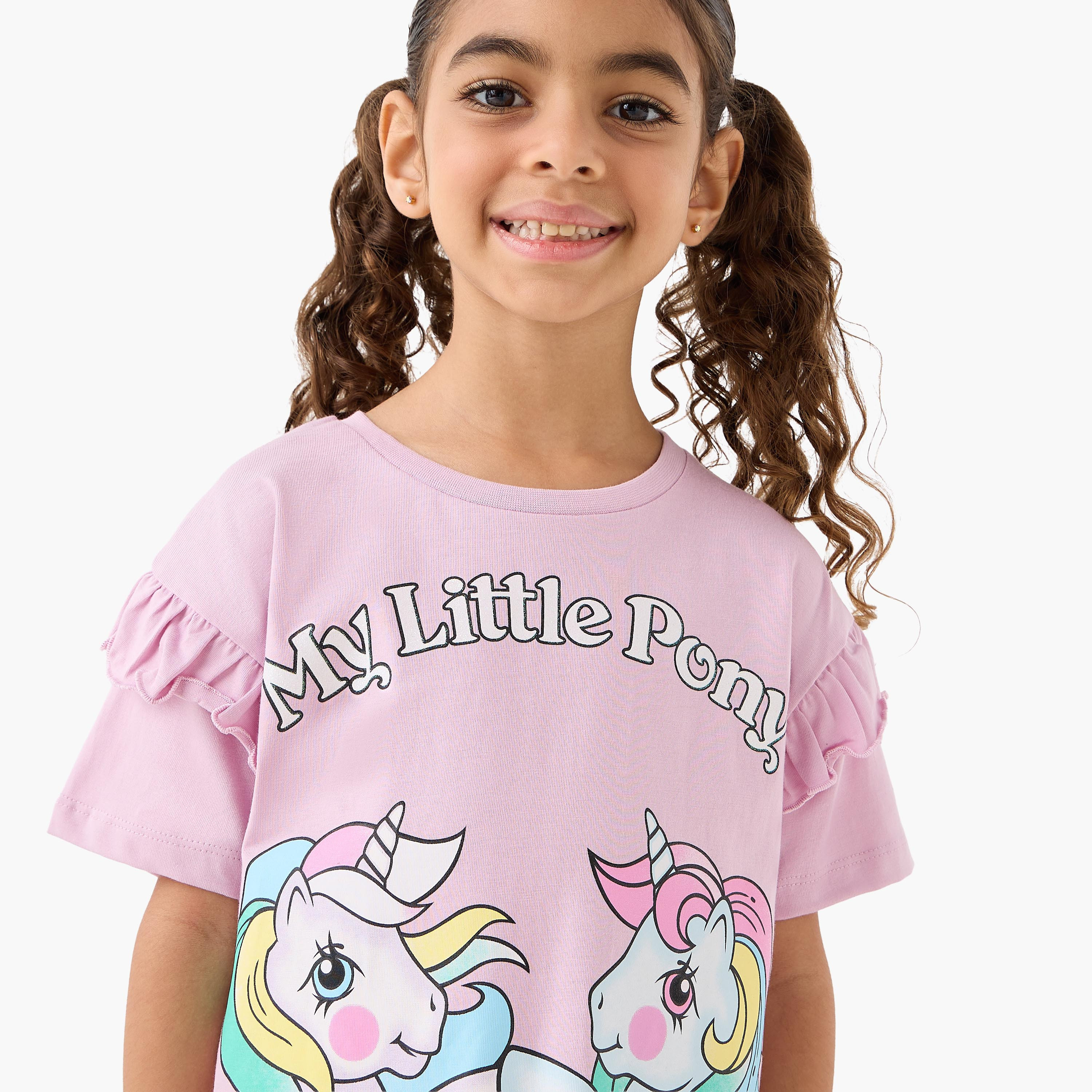 Pack of 2 Hasbro Round Neck Short Sleeves T-shirt with My Little Pony Print-girls-clothing-tshirts-image-5