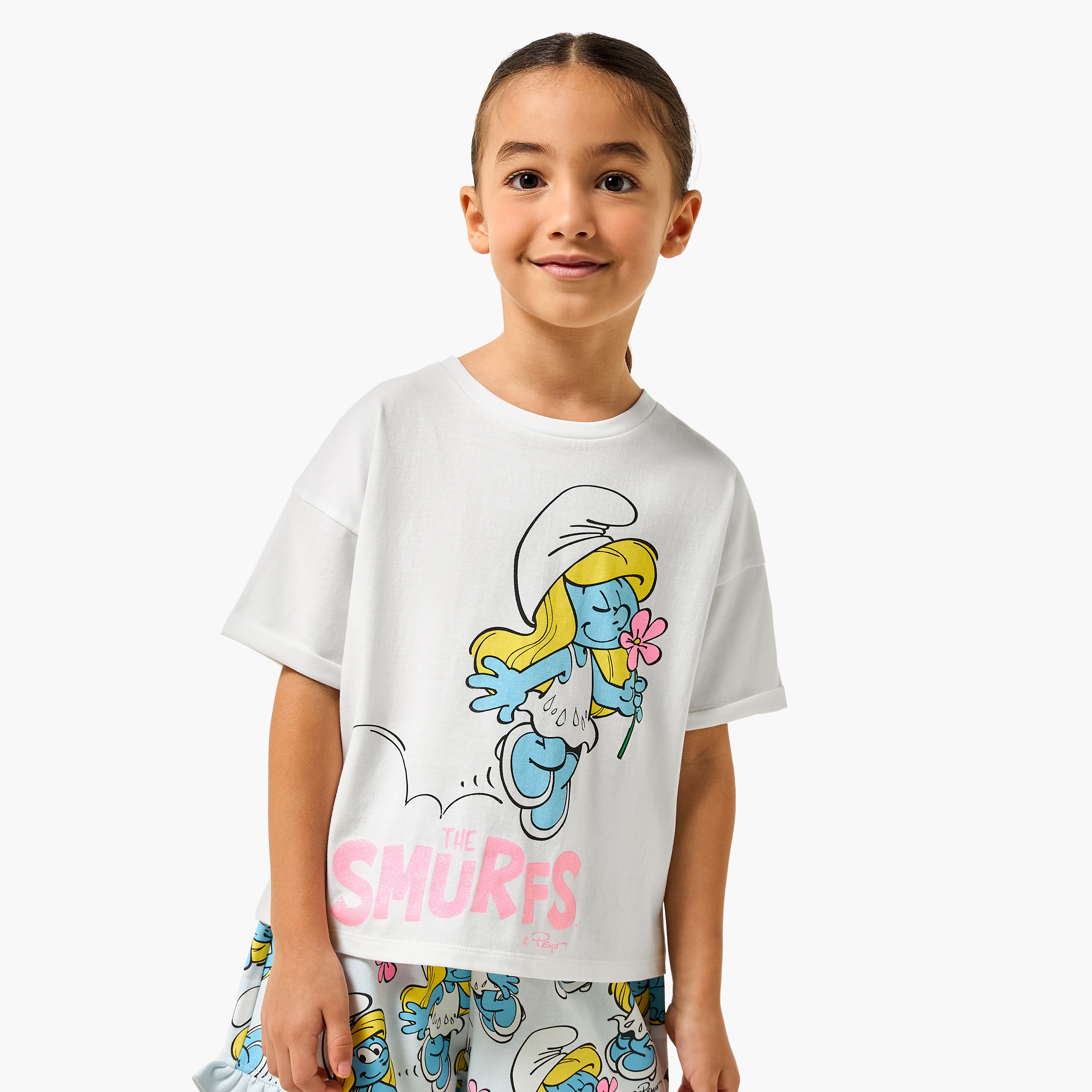 IMPS Crew Neck Short Sleeves T-shirt with Smurfette Print-girls-clothing-tshirts-image-1