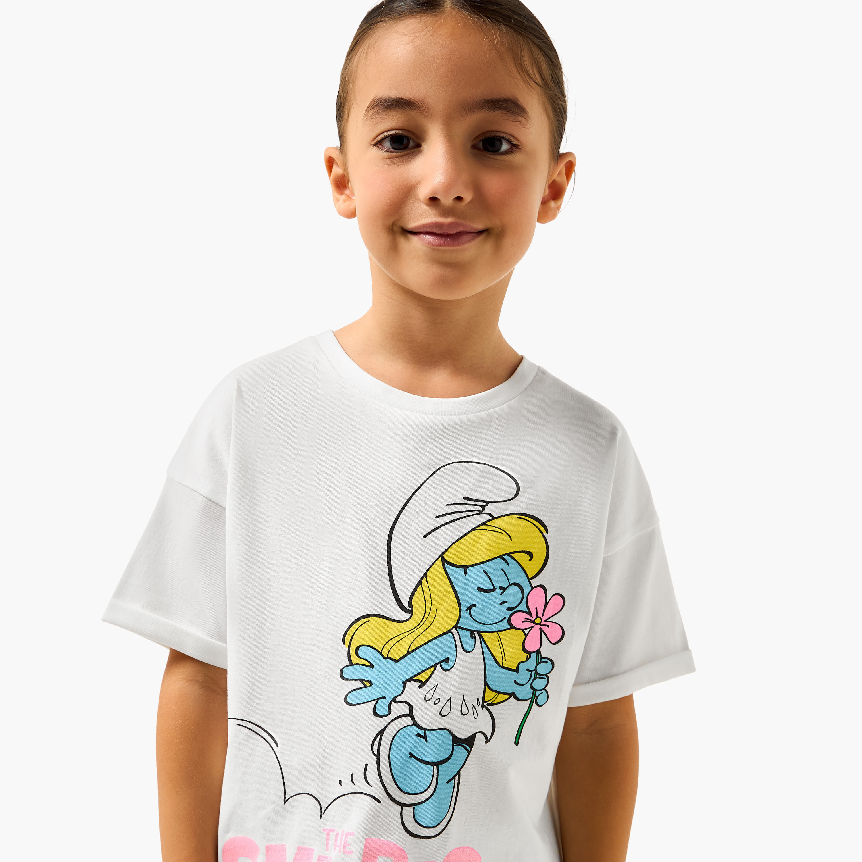 IMPS Crew Neck Short Sleeves T-shirt with Smurfette Print-girls-clothing-tshirts-image-4