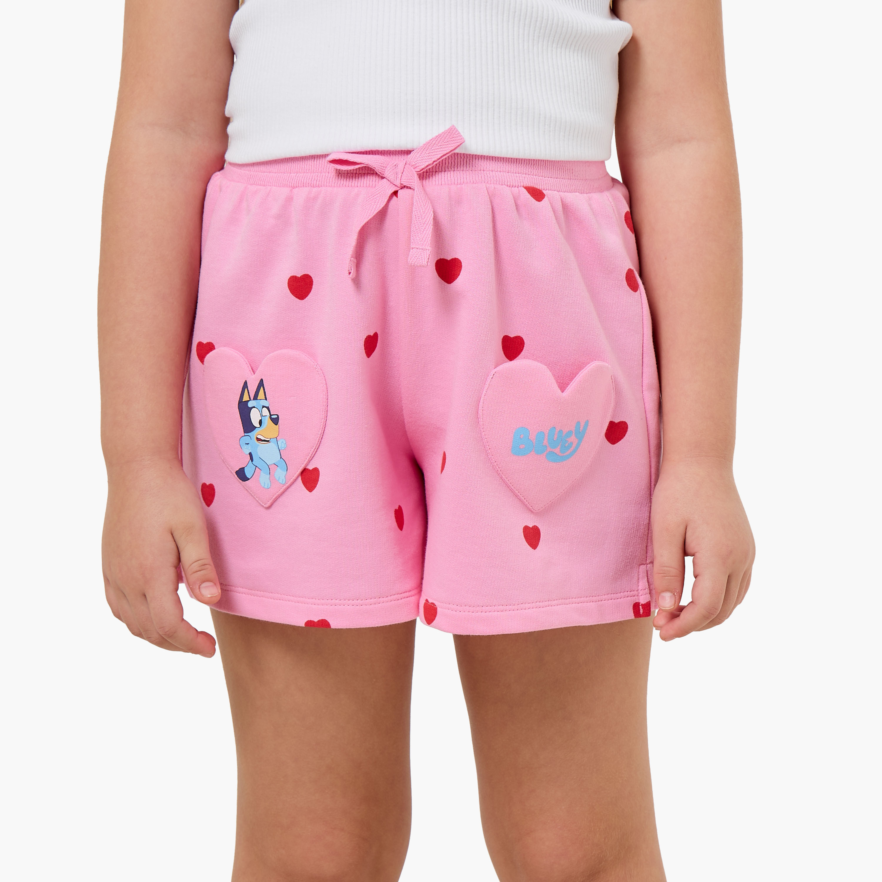 Bluey Elasticated Drawstring Waist Shorts with Heart Print-girls-clothing-bottoms-shorts-image-1