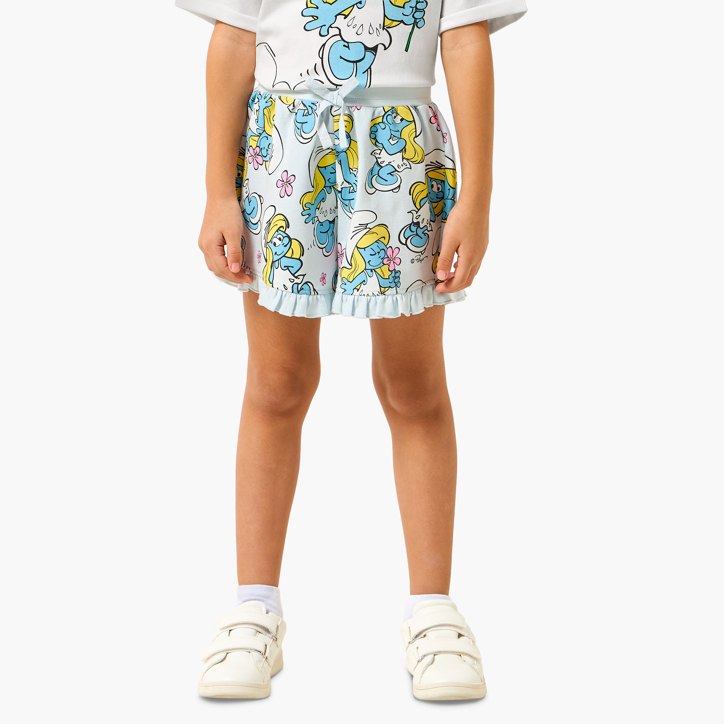 IMPS Above Knee Elasticated Shorts with Smurfette Print-girls-clothing-bottoms-shorts-image-1