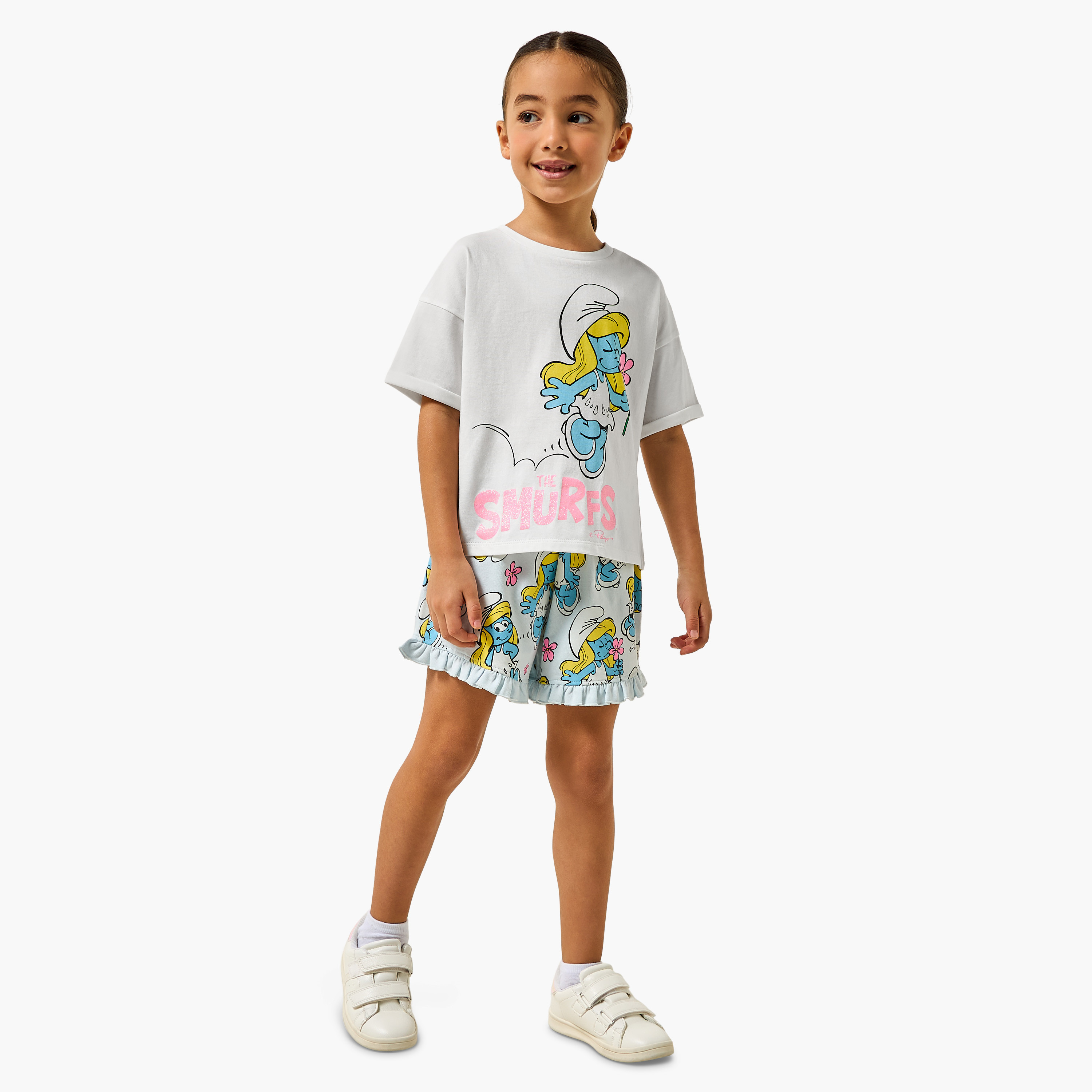 IMPS Above Knee Elasticated Shorts with Smurfette Print-girls-clothing-bottoms-shorts-image-2