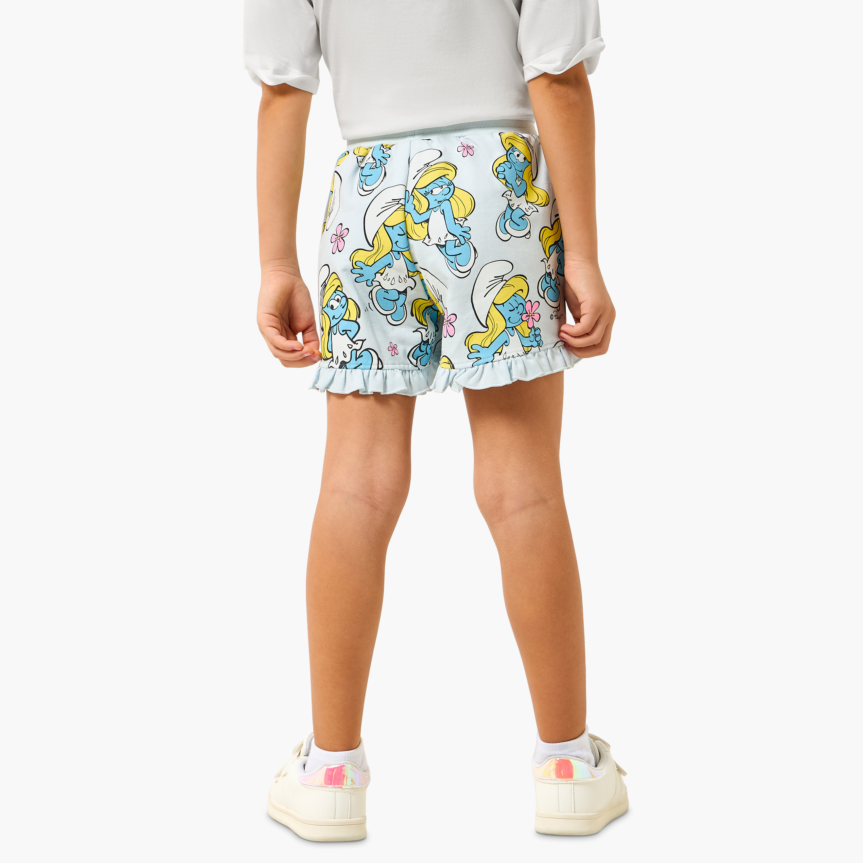IMPS Above Knee Elasticated Shorts with Smurfette Print-girls-clothing-bottoms-shorts-image-3
