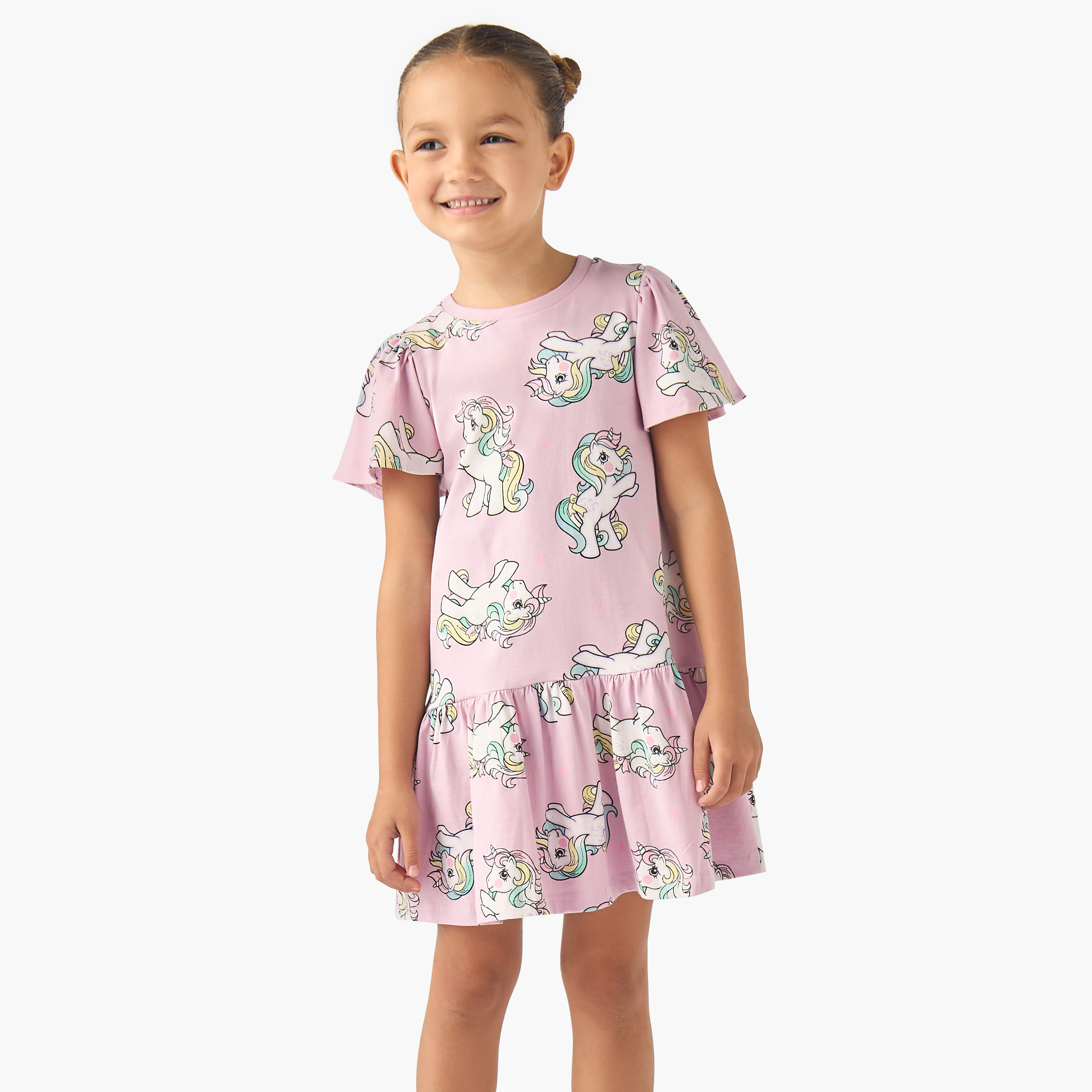 Hasbro Round Neck Short Sleeves Knee Length A-line Dress with My Little Pony Print-girls-clothing-dressesandjumpsuits-image-1