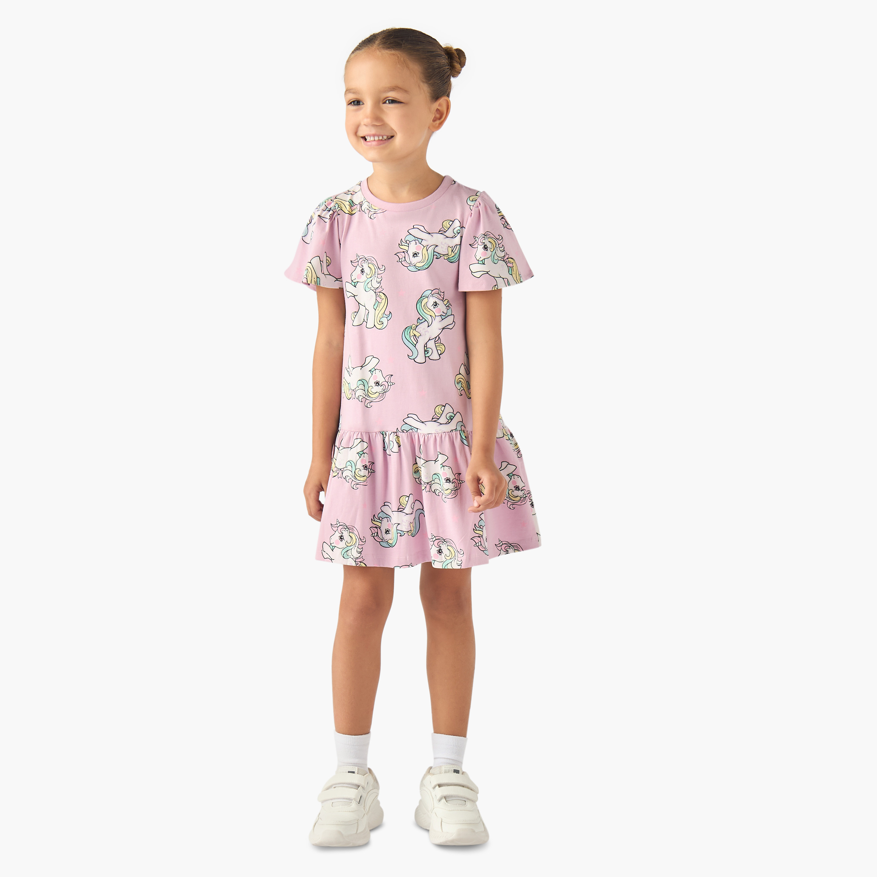 Hasbro Round Neck Short Sleeves Knee Length A-line Dress with My Little Pony Print-girls-clothing-dressesandjumpsuits-image-2