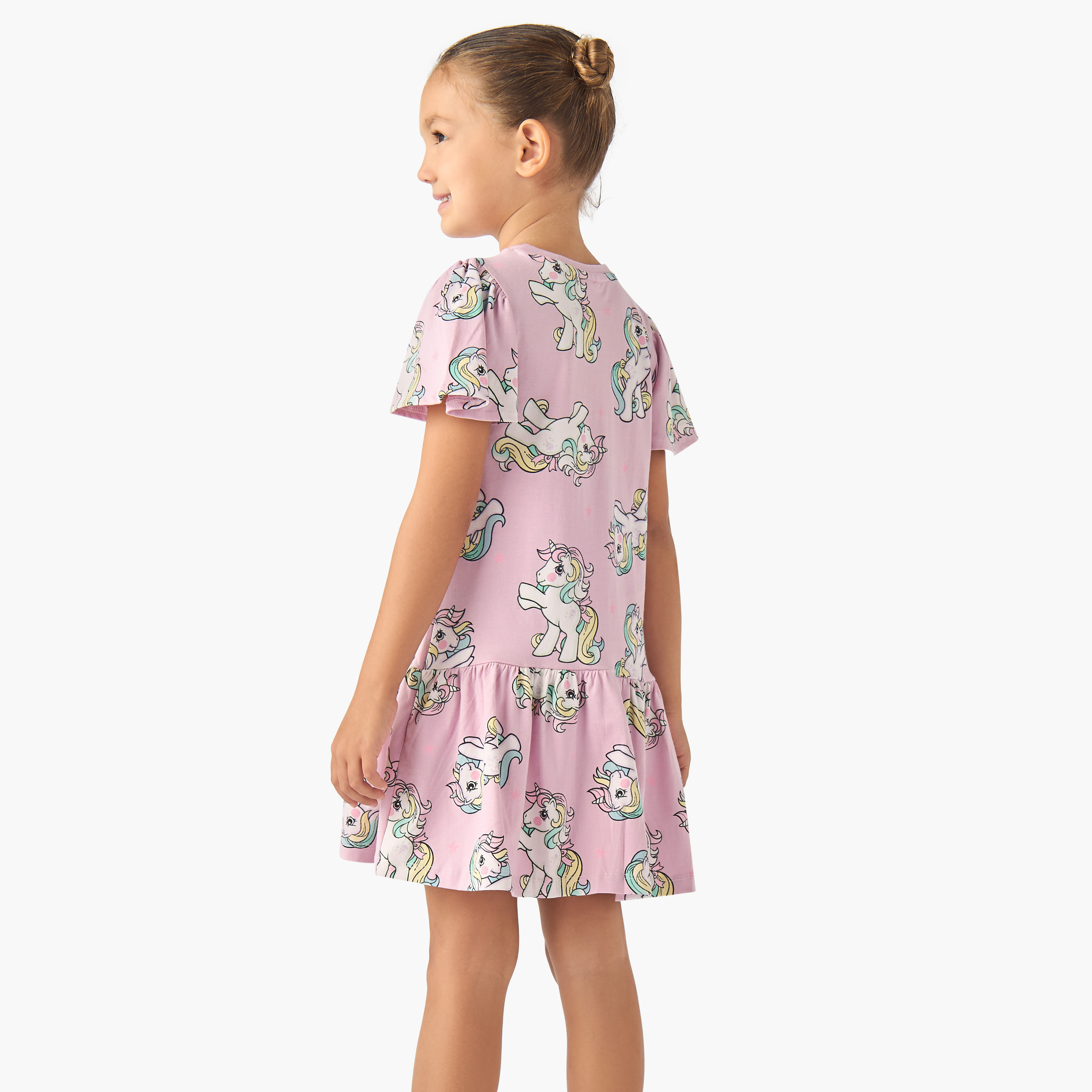 Hasbro Round Neck Short Sleeves Knee Length A-line Dress with My Little Pony Print-girls-clothing-dressesandjumpsuits-image-3