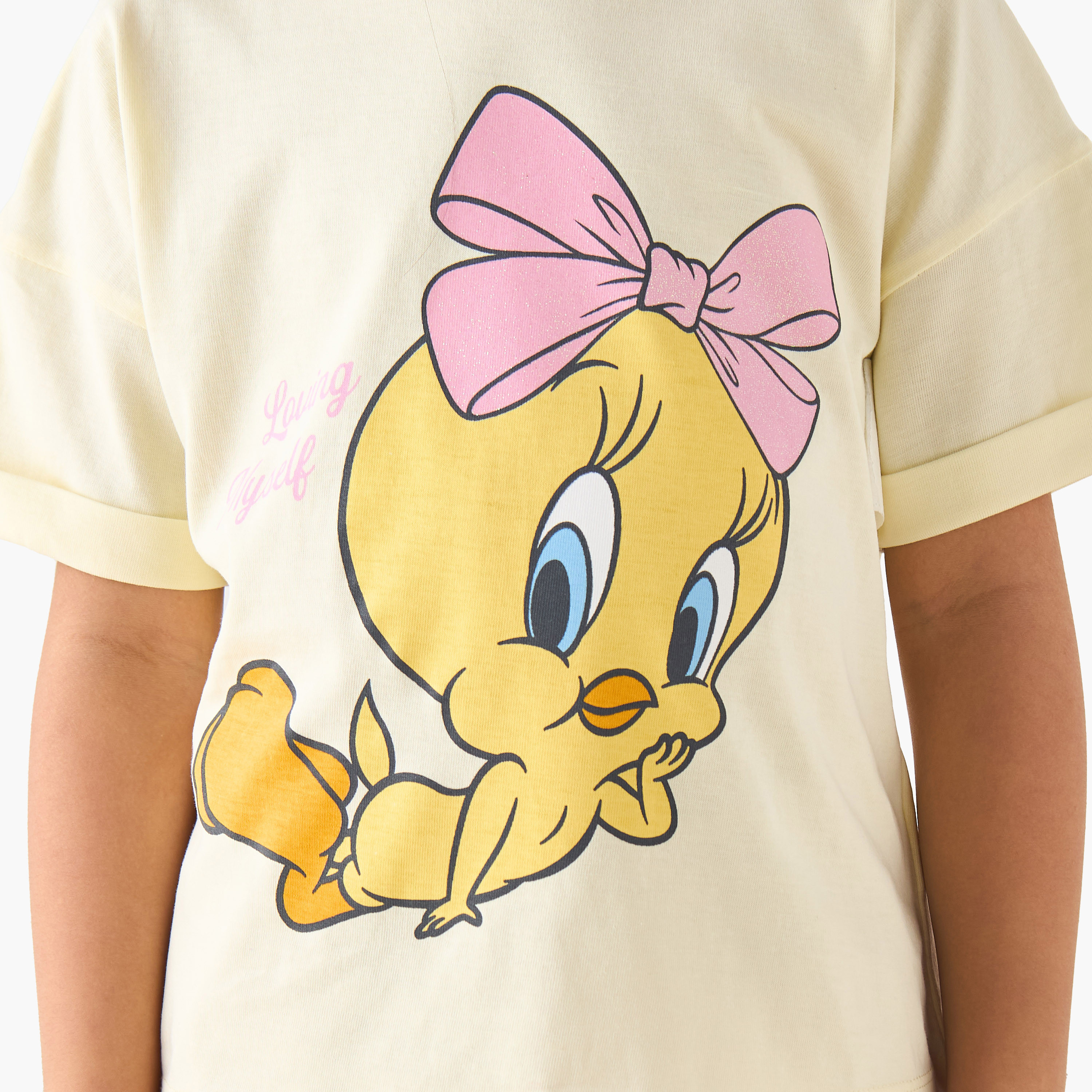 Crew Neck Short Sleeves T-shirt with Tweety Print-girls-clothing-tshirts-image-5