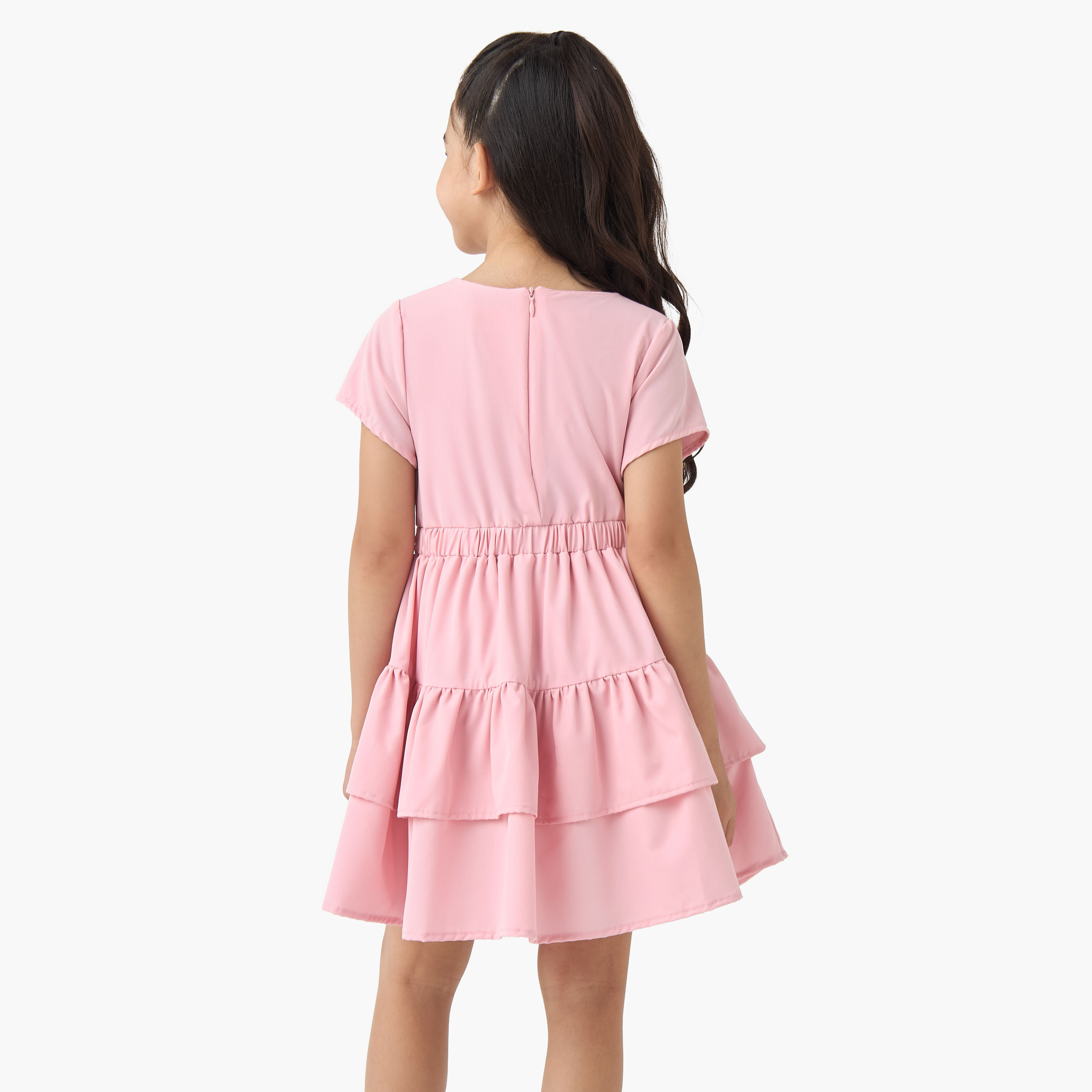 فستان إيه لاين متعدد الطبقات بياقة مستديرة وأكمام قصيرة من كابا-girls-clothing-dressesandjumpsuits-image-3