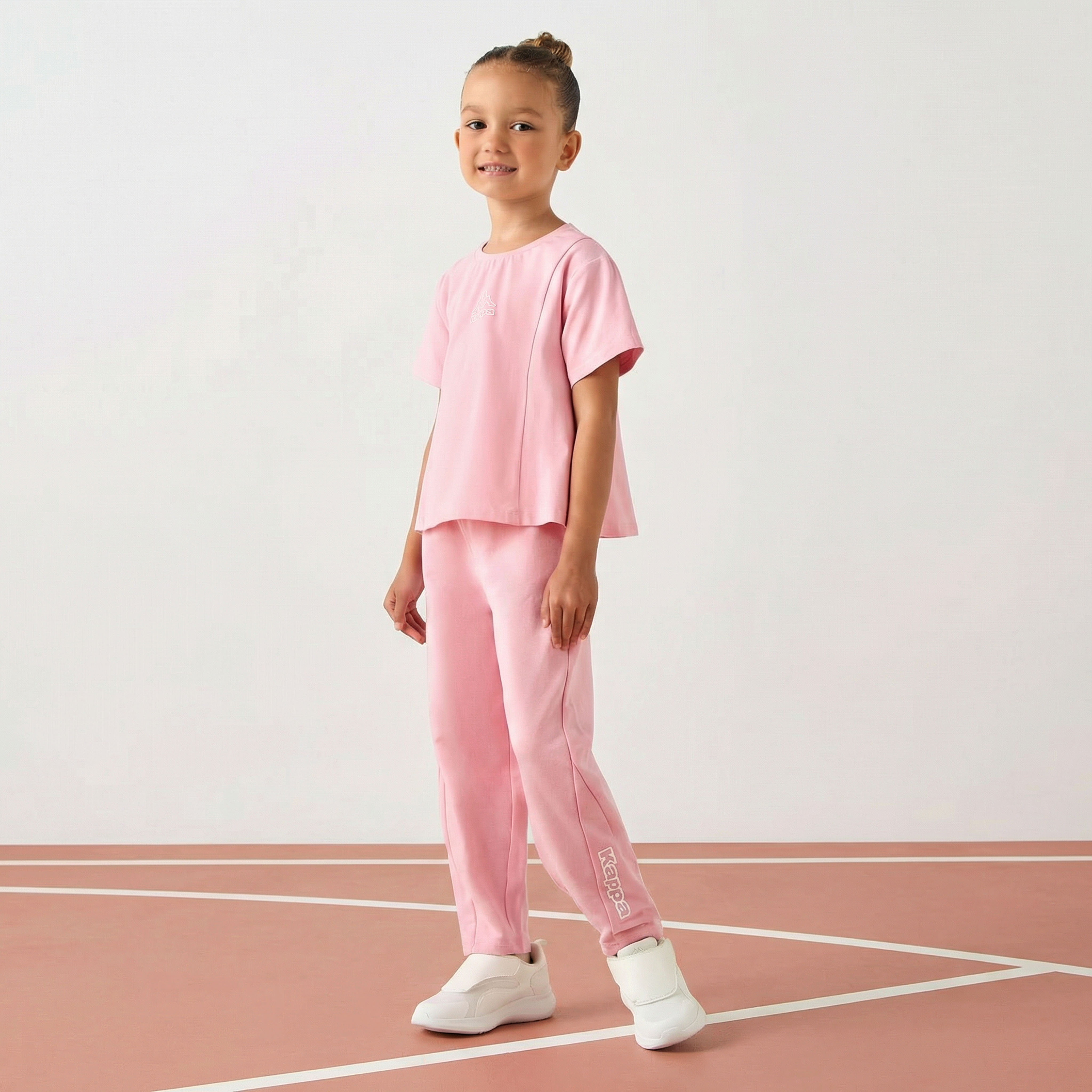 Kappa Crew Neck Short Sleeves T-shirt and Track Pants Set with Logo Print-baby-girls-clothing-setsandcoords-image-1