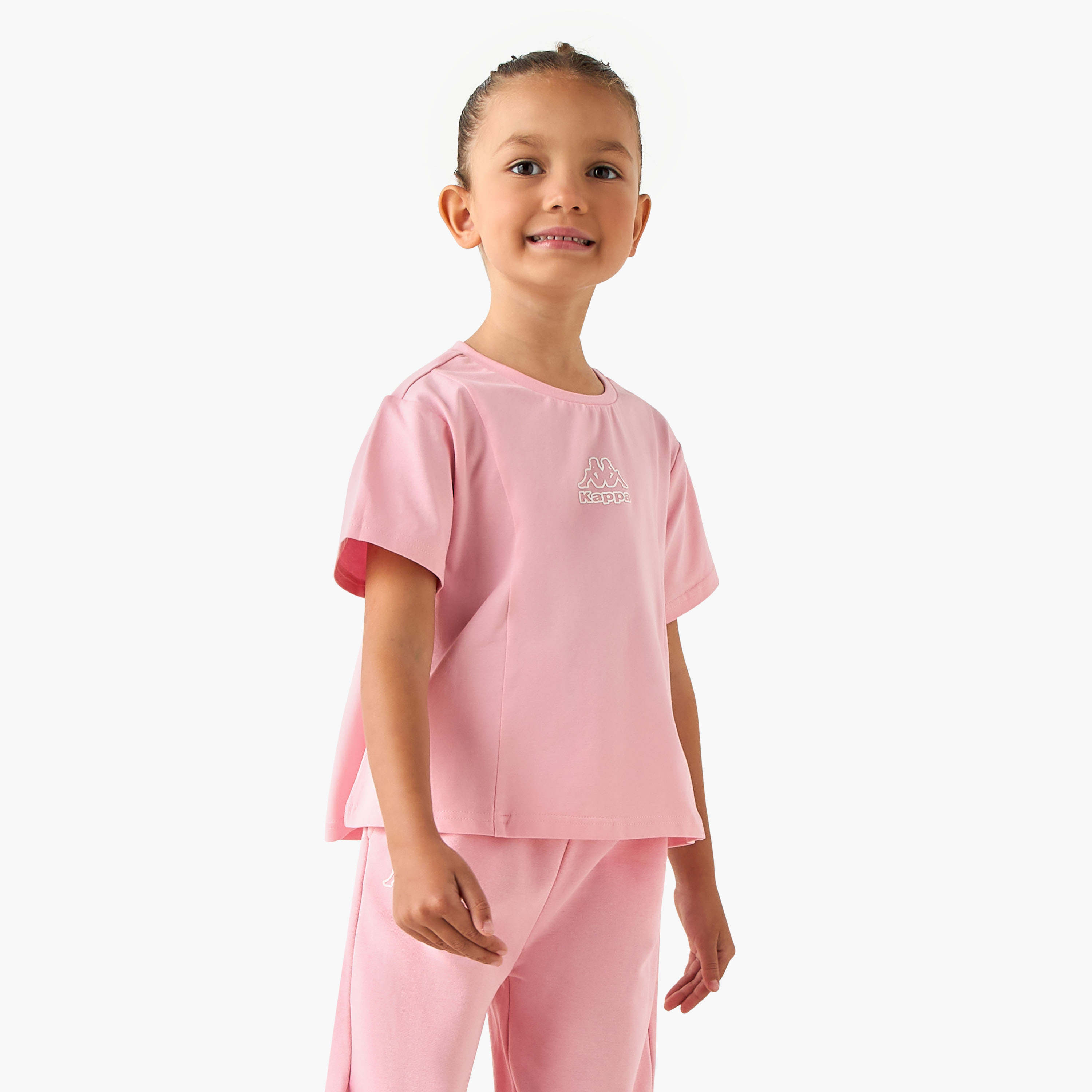 Kappa Crew Neck Short Sleeves T-shirt and Track Pants Set with Logo Print-baby-girls-clothing-setsandcoords-image-2