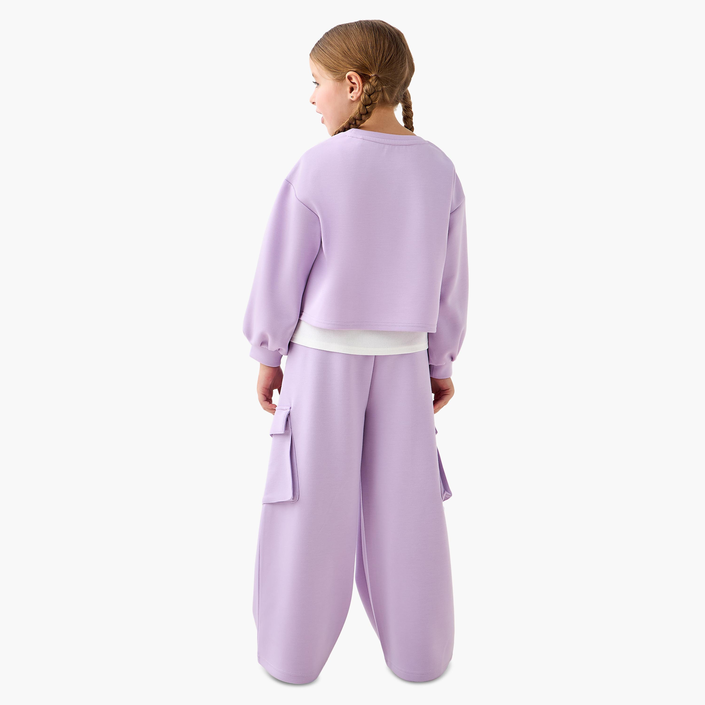 Kappa Round Neck Long Sleeve Sweatshirt and Pants Set with Flap Pockets-girls-clothing-sportswear-sets-image-3