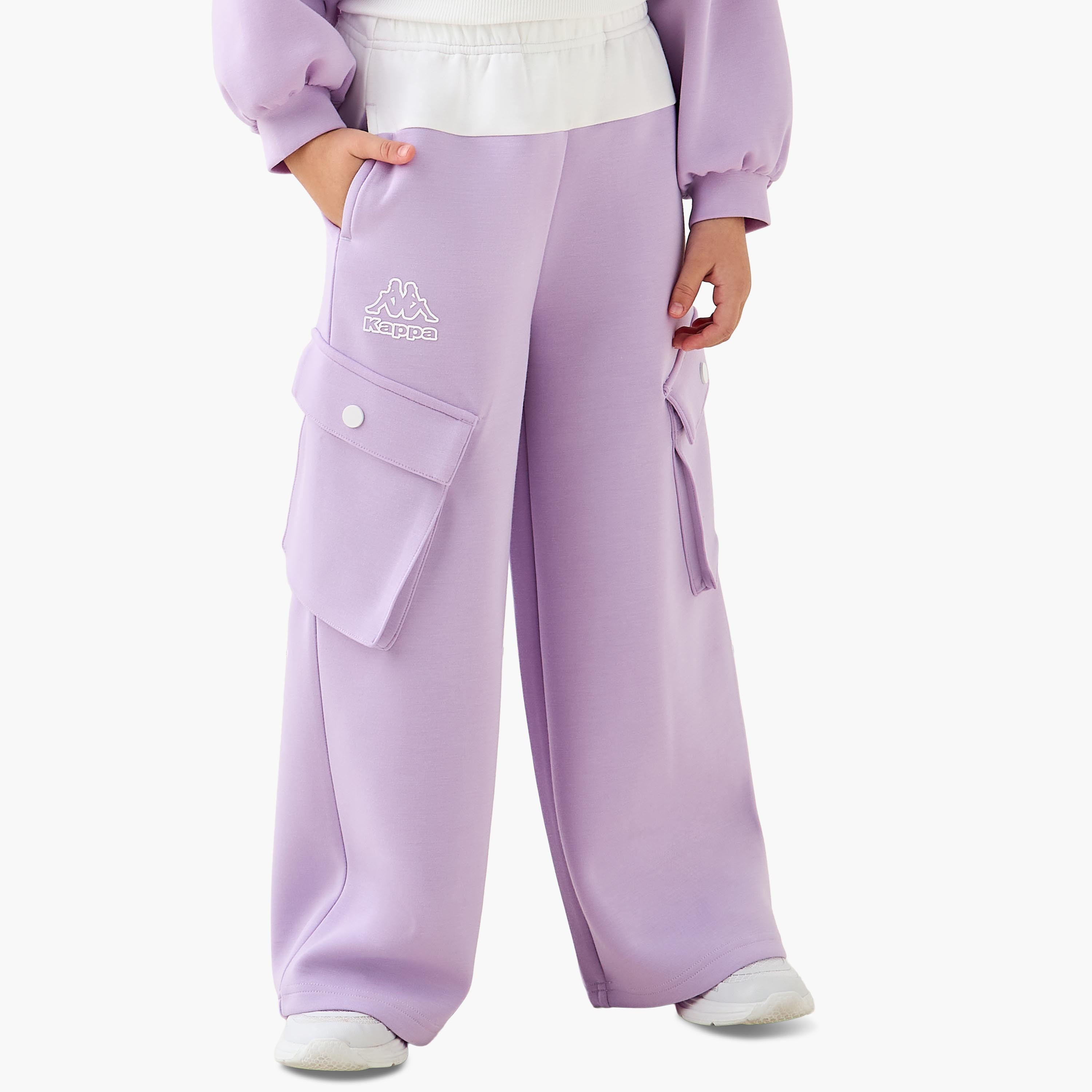 Kappa Round Neck Long Sleeve Sweatshirt and Pants Set with Flap Pockets-girls-clothing-sportswear-sets-image-4