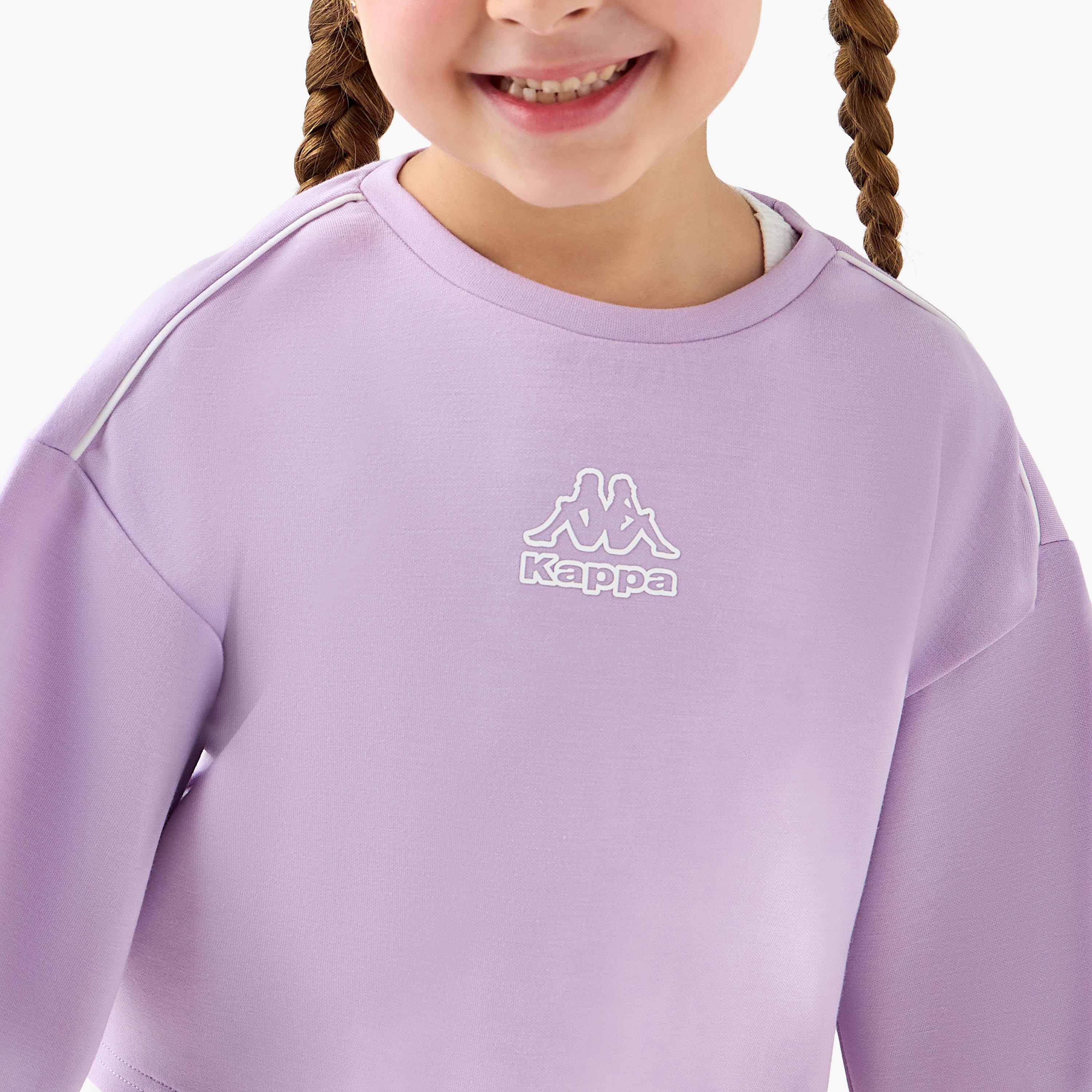Kappa Round Neck Long Sleeve Sweatshirt and Pants Set with Flap Pockets-girls-clothing-sportswear-sets-image-5