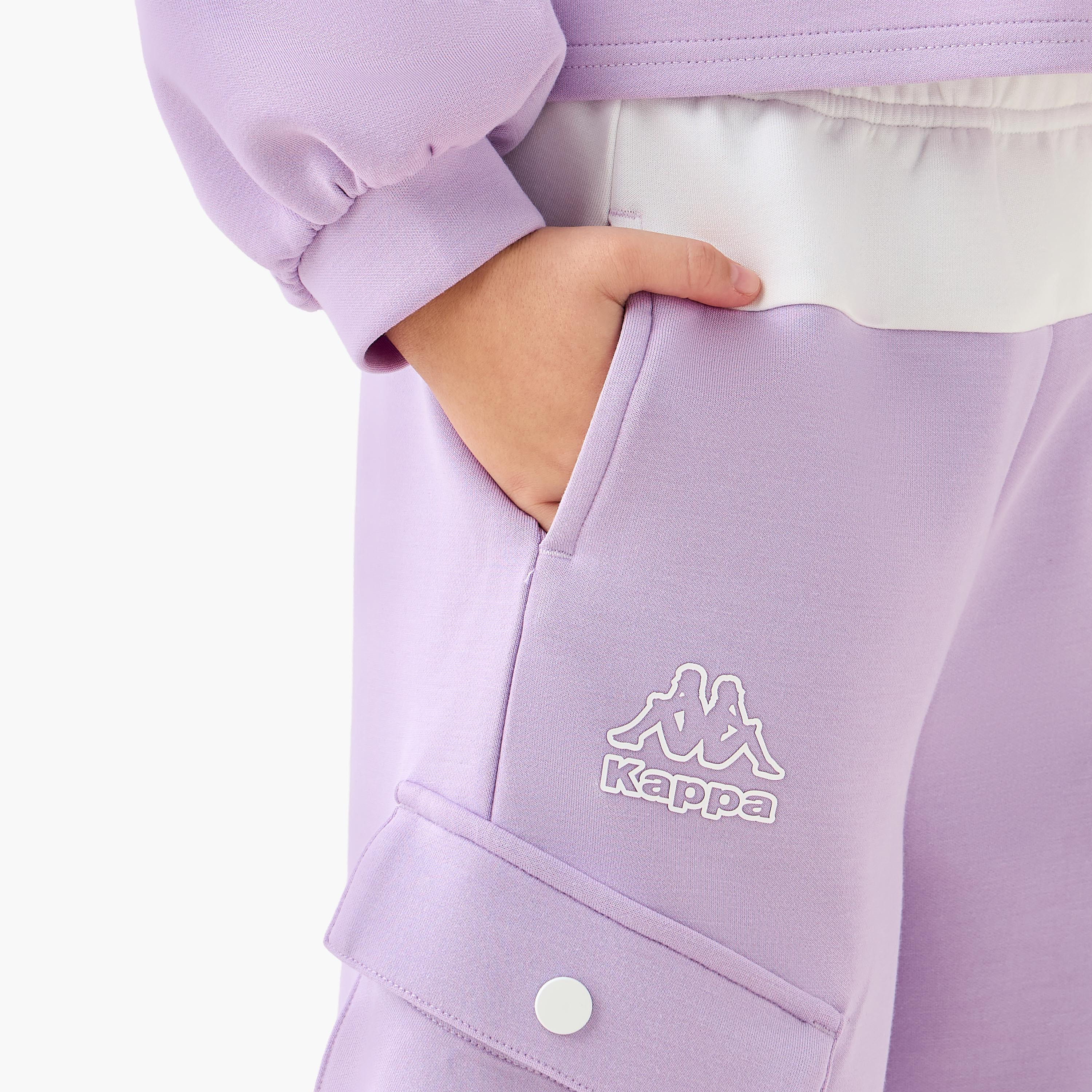Kappa Round Neck Long Sleeve Sweatshirt and Pants Set with Flap Pockets-girls-clothing-sportswear-sets-image-6