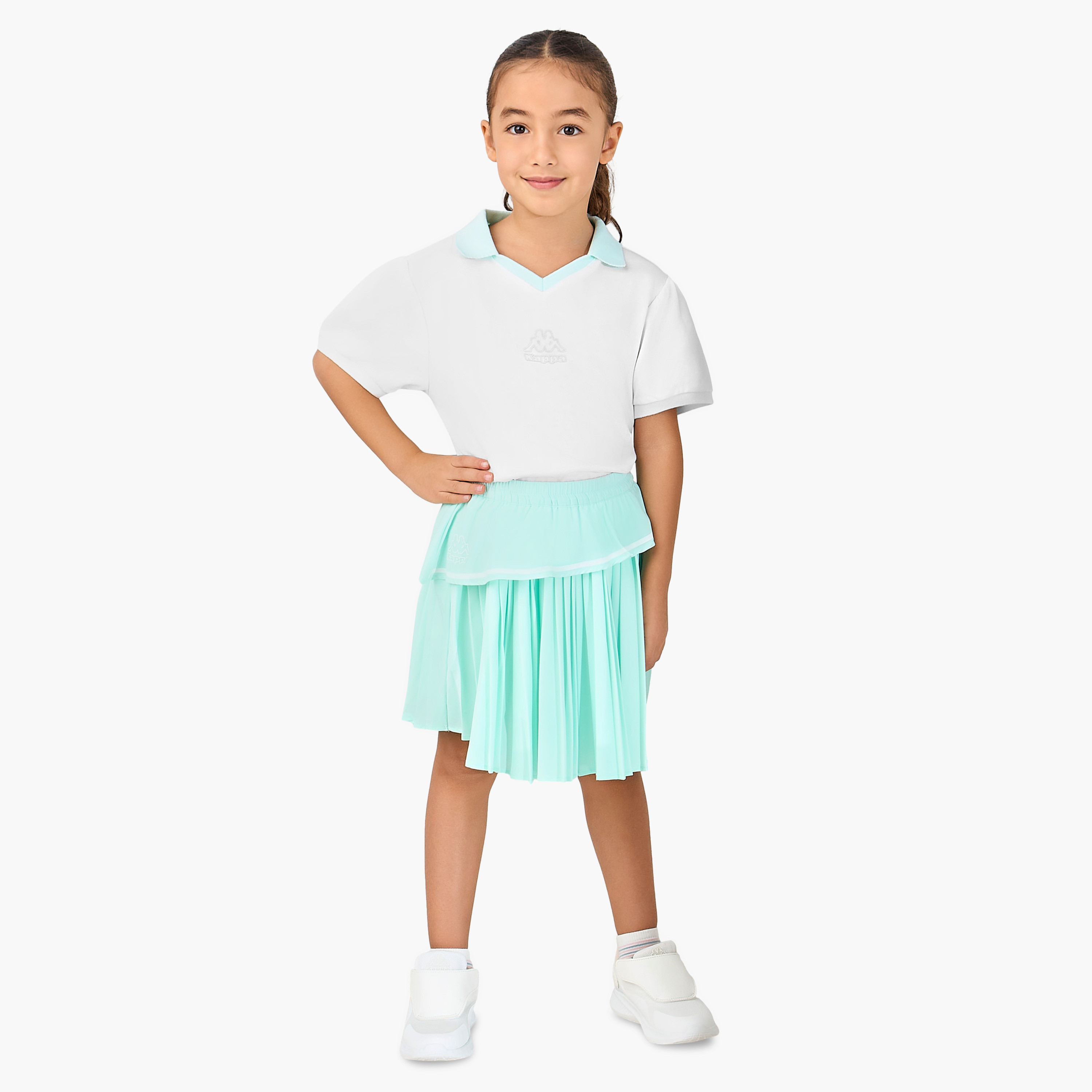 Kappa Collared Neck Short Sleeve T-shirt and Skirt Set with Elasticated Waistband-girls-clothing-sportswear-sets-image-1